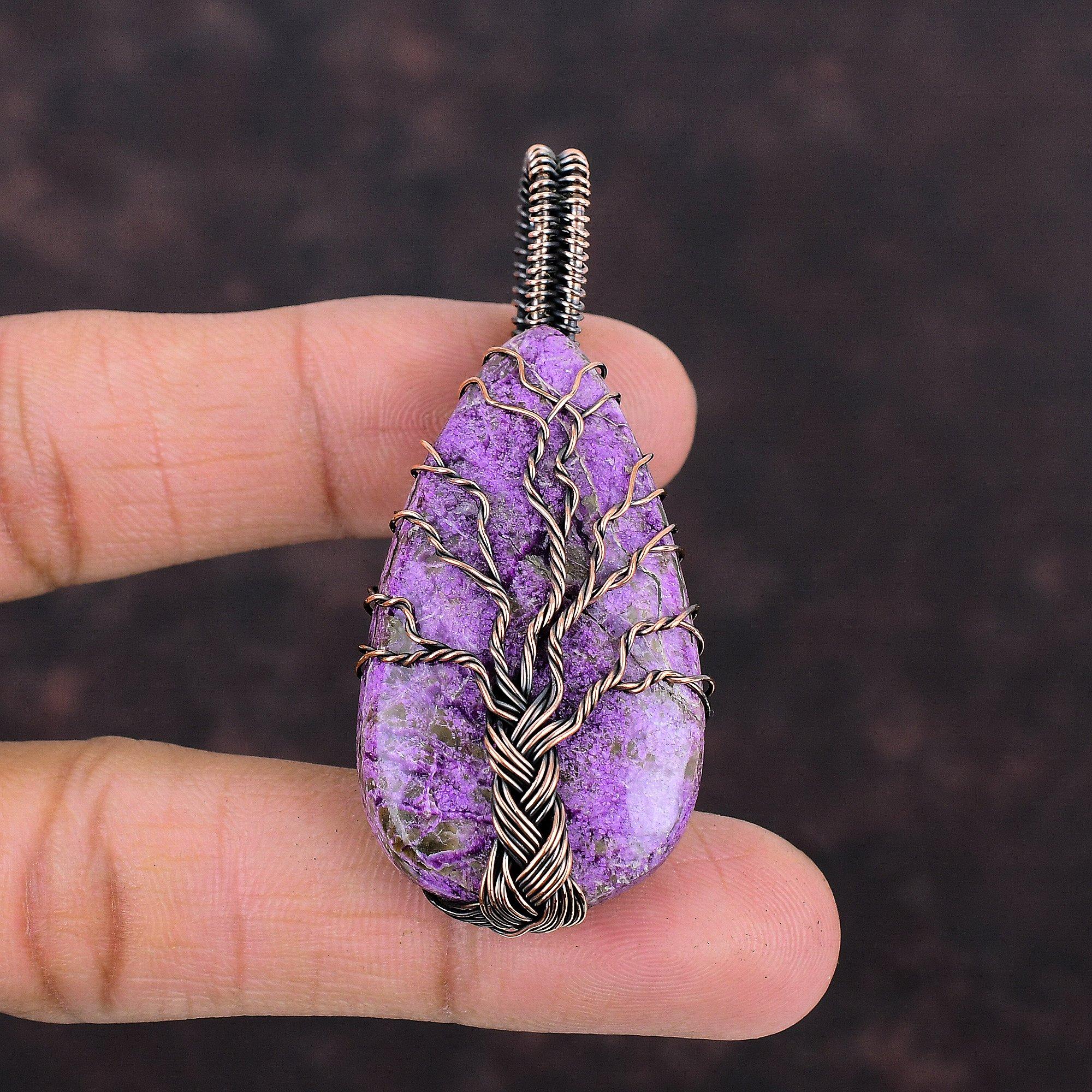Tree Of Life Purpurite Pendant Copper Wire Wrapped Pendant Handmade Pendant Unique Copper Jewelry Gift For Her Tree Of Life Gemstone Jewelry