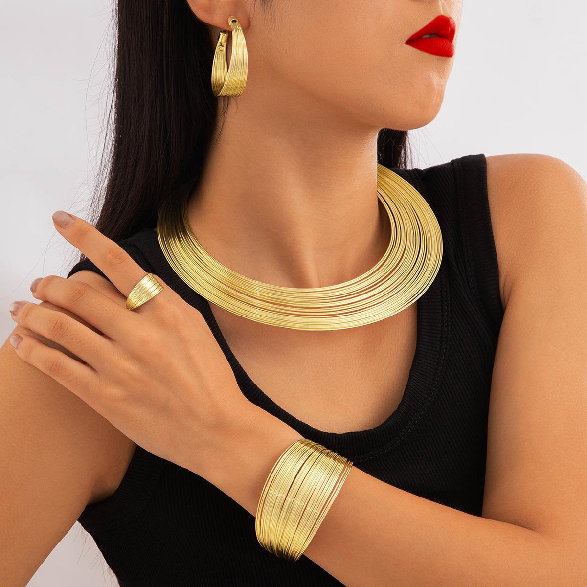 Geometric Collar Choker Necklace Earrings Bracelet Ring for Women Punk Jewelry Sets