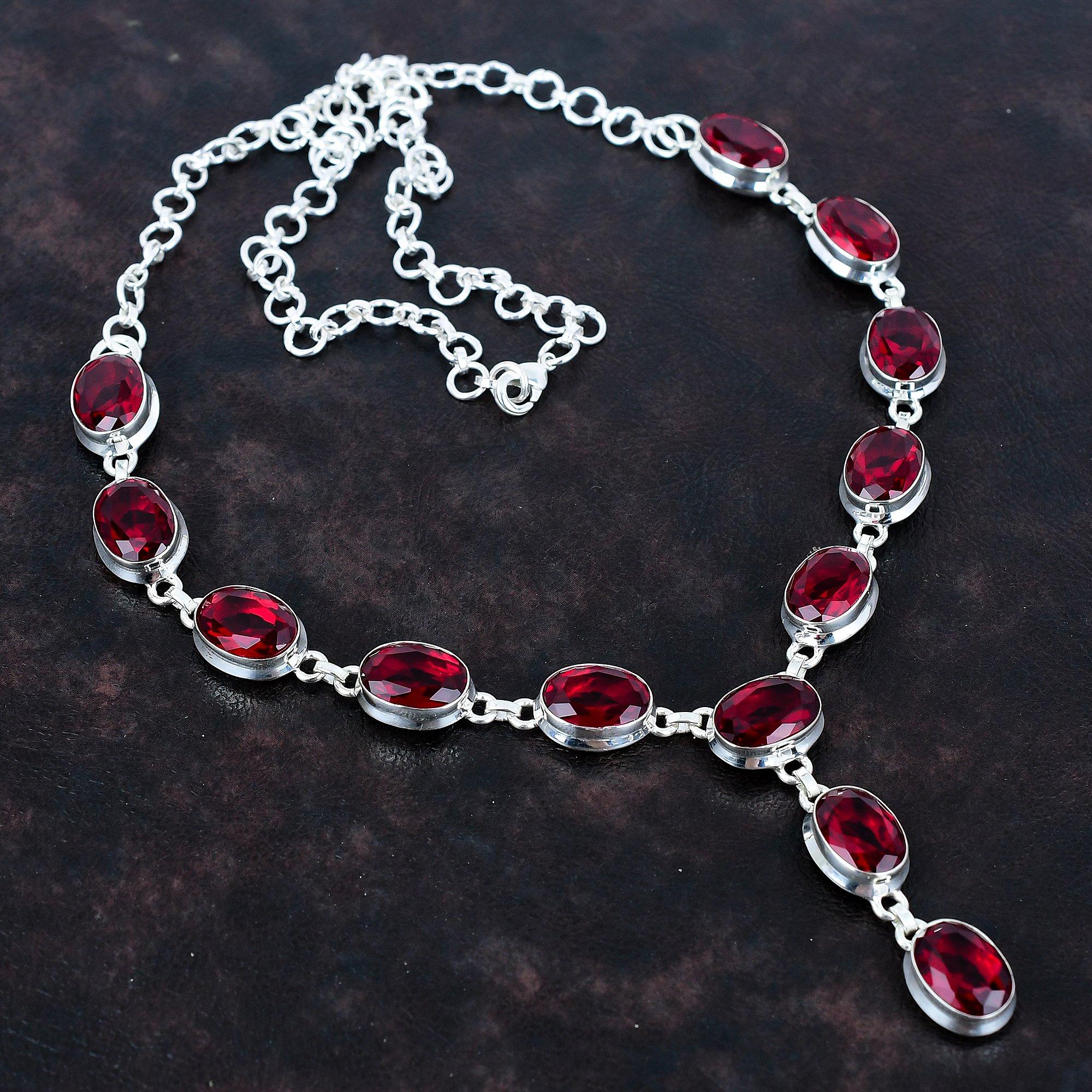 Faceted Mozambique Garnet Gemstone Necklace Handmade Birthstone Jewelry 925 Sterling Silver Necklace Adjustable Chain Necklace Wedding Gifts