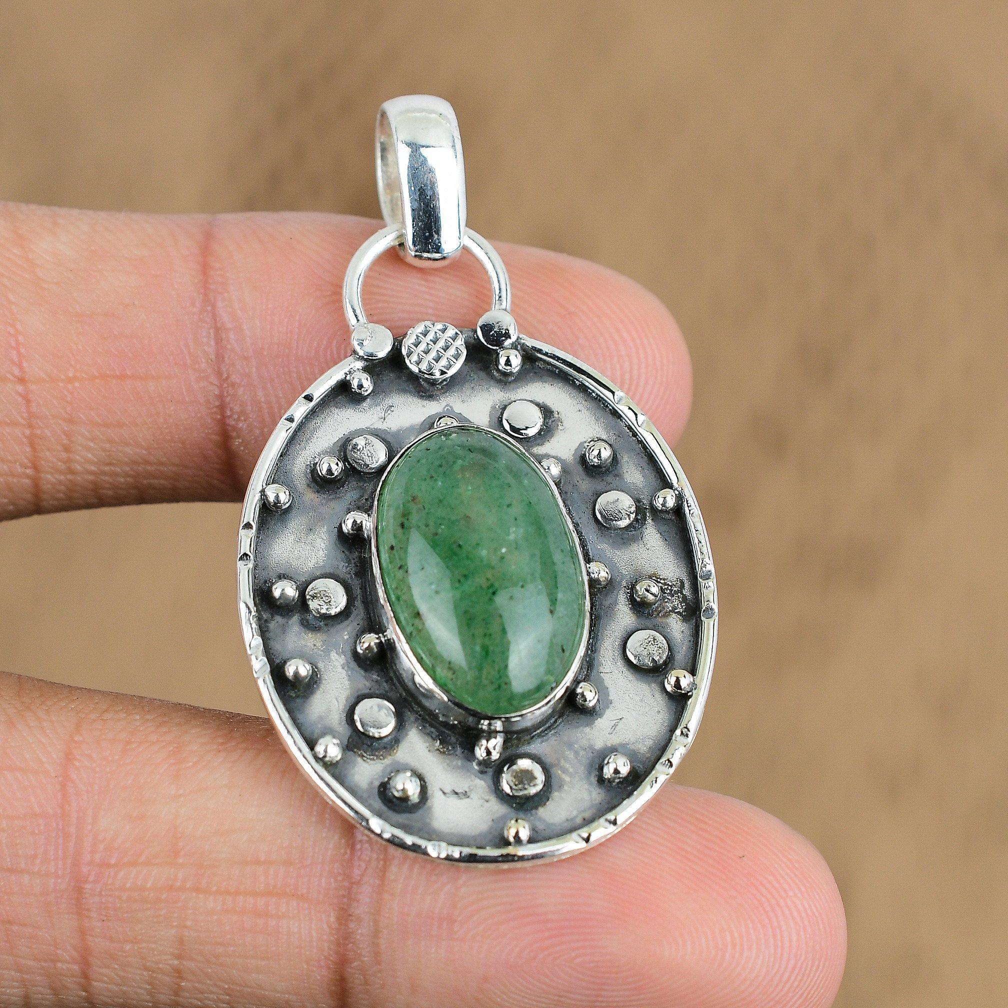 Womens day Deal Sterling Silver Green Aventurine Stone Handmade Pendant Jewelry