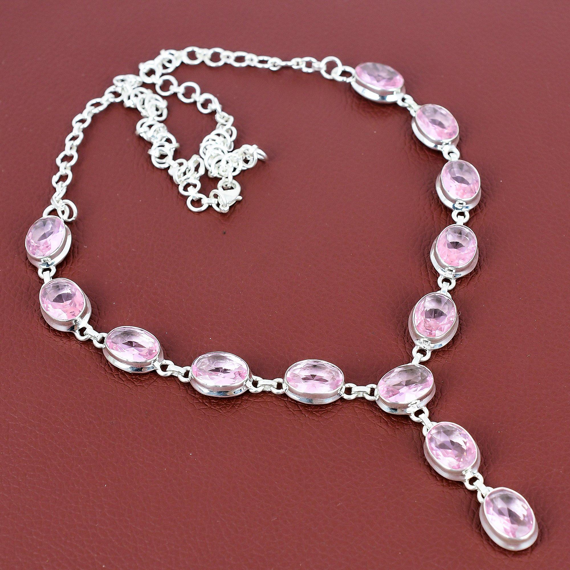 Faceted Pink Kunzite Necklace 925 Sterling Silver Necklace Adjustable Chain Handmade Necklace Top Quality Gemstone Jewelry Anniversary Gifts