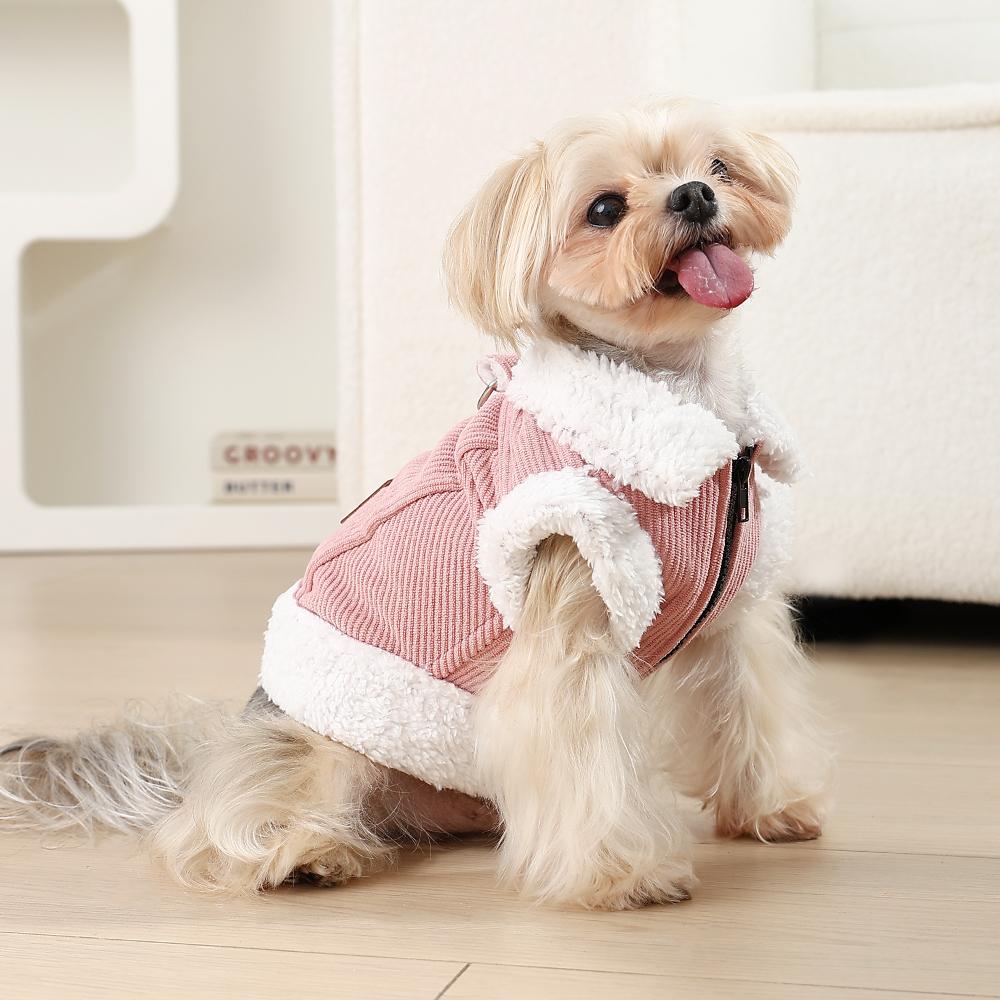 Warm Dog Clothes Autumn Winter Pet Jacket Coat Pink Grey Soft Vest Costume with D-ring Schnauzer Yorkshire Costume for Small Medium Dogs