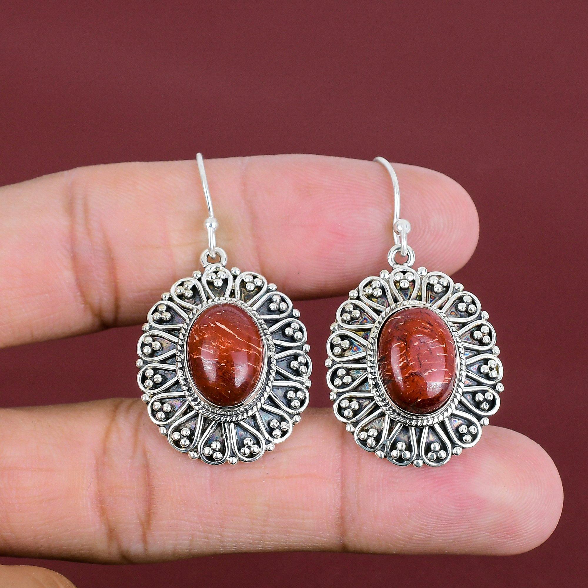 Red Snakeskin Jasper Earrings Vintage Earring 925 Sterling Silver Earring Gemstone Jewelry Dainty Earrings Engagement Gifts Handmade Earring