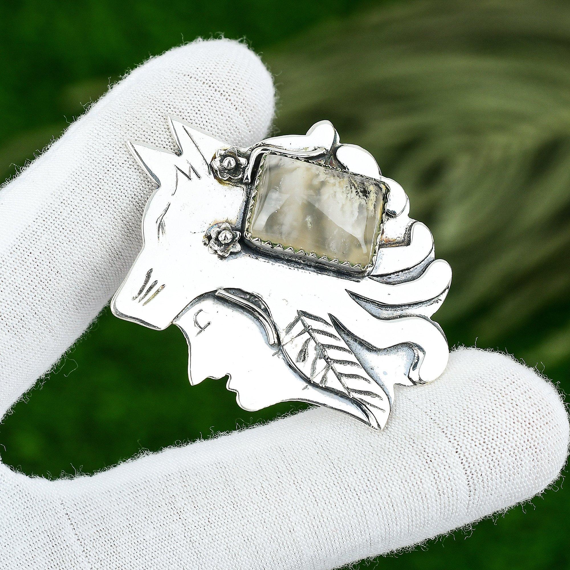 Natural Plume Agate Gemstone Pendant 925 Sterling Silver Jewelry For Women