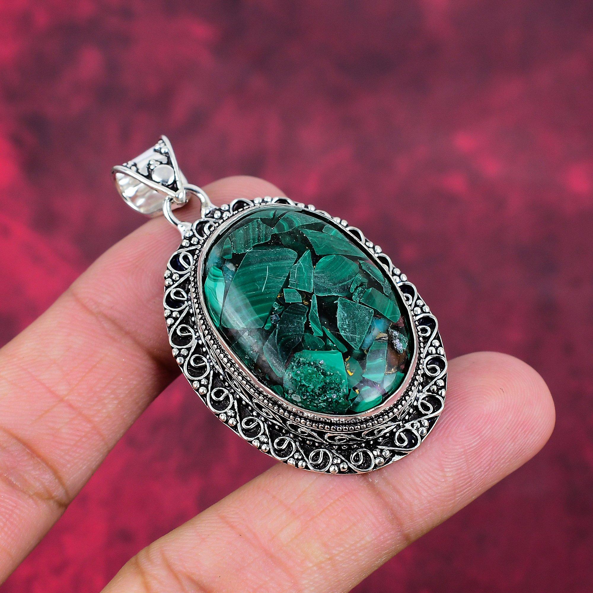 Copper Malachite Pendant Gemstone Jewelry, 925 Solid Sterling Silver Pendant, Handmade Pendant, Gift For Wife Jewelry