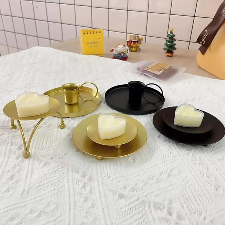 Iron Black Golden Candle Holders Pillar Metal Plate for Wedding Party Festival Candlestick Holder Art Gift Home Decoration