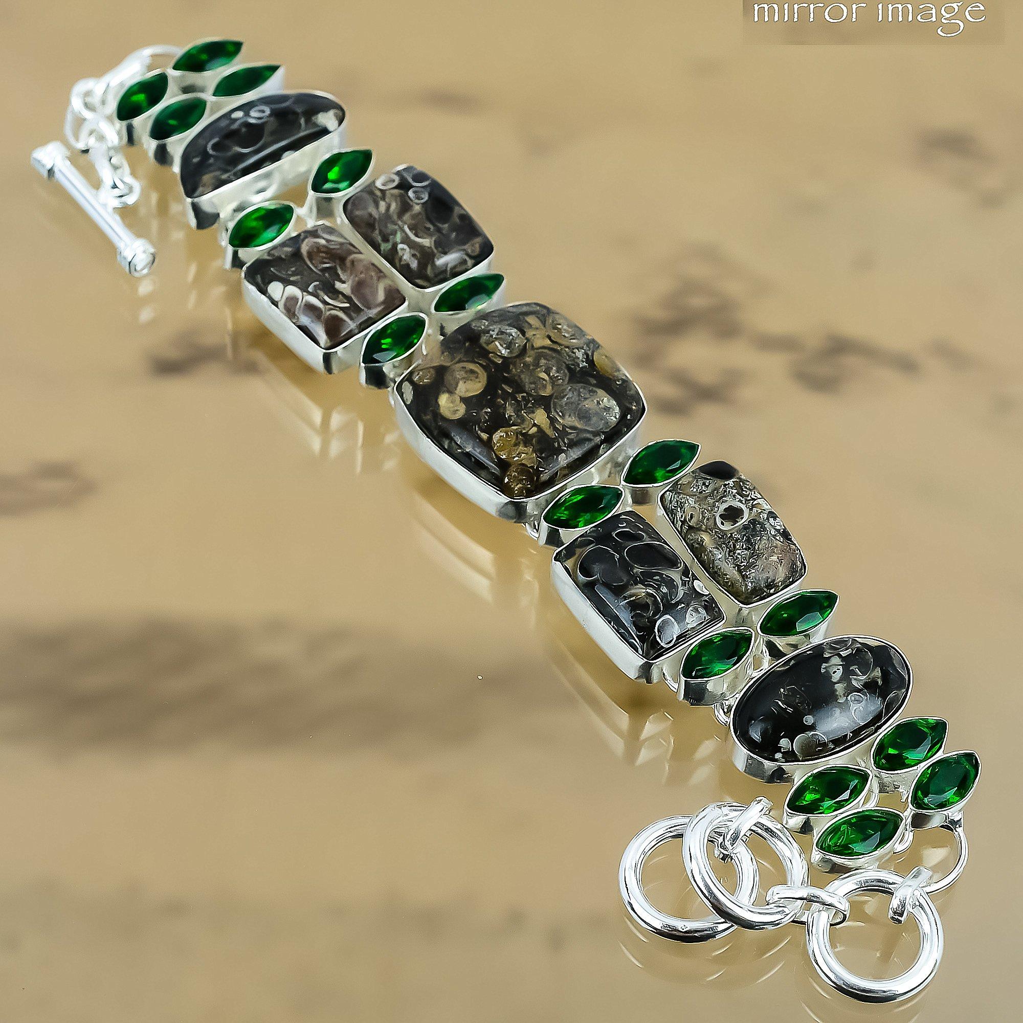 Natural Turritella Agate Gemstone 925 Silver Chain Adjustable Bracelet For Women