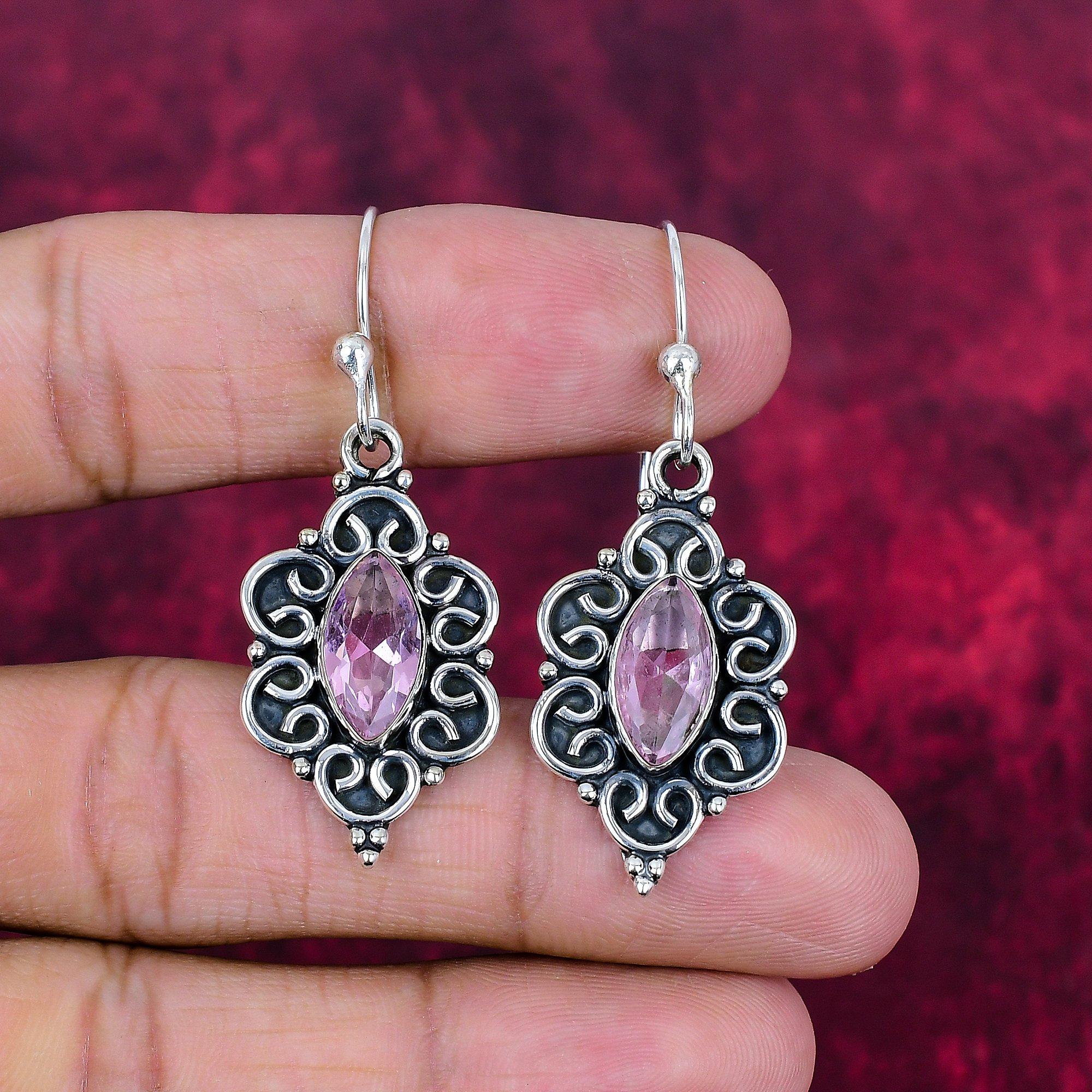 Pink Kunzite Earrings Gemstone Jewelry, 925 Solid Sterling Silver Earrings, Handmade Jewelry Birthstone Earrings, Gift For Him