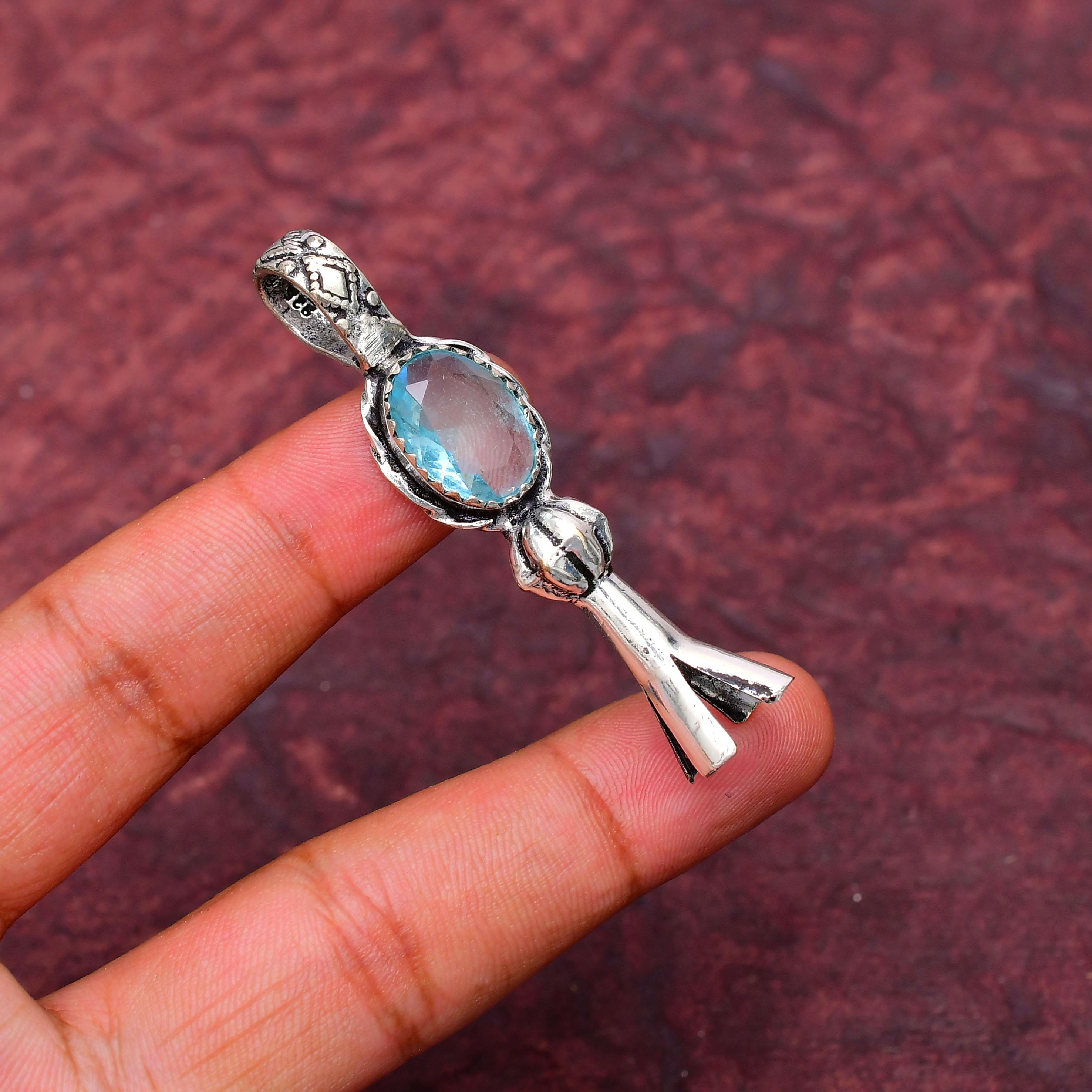 Awesome Aquamarine Gemstone Pendant: 925 Sterling Silver Handmade Pendant Necklace Jewelry