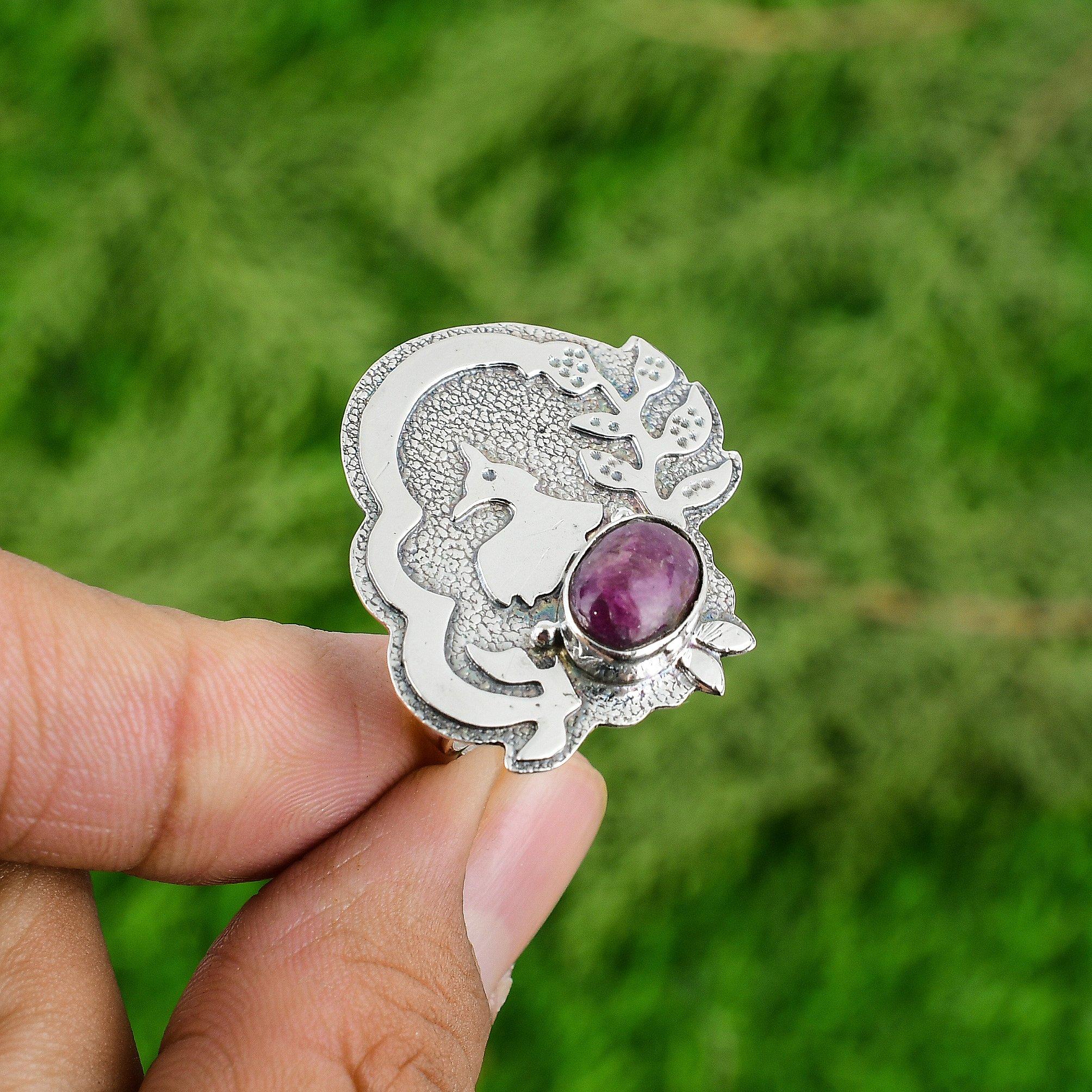 Mothers day Deal Sterling Silver Oval Rhodonite Stone Promise Statement New Ring