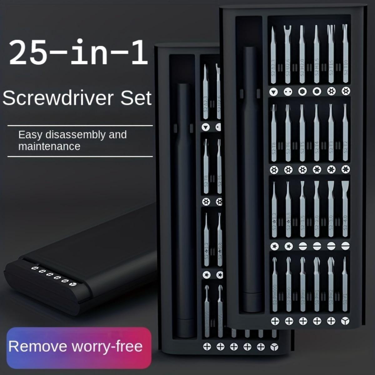 25-in-1 Precision Screwdriver Set, Multi-Purpose Repair Tool Set for Cell Phones and Tablets, Durable Plastic, Assorted Tips, Uncharged