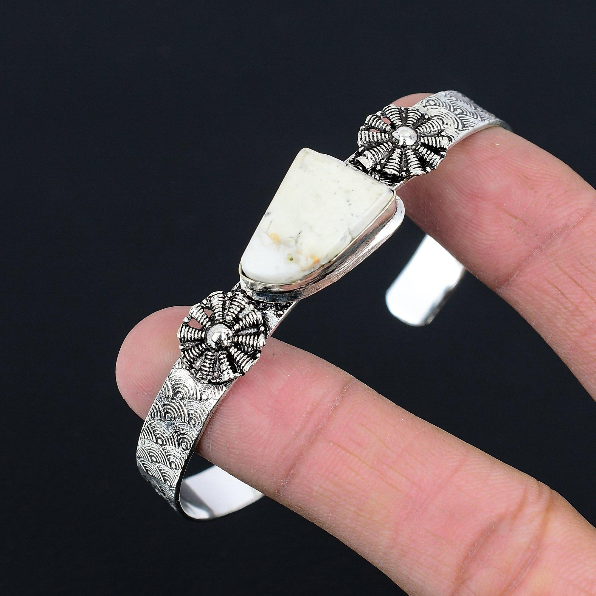 Daughters Day Deal Sterling Silver Natural Maligano Jasper Boho Bangle Bracelet