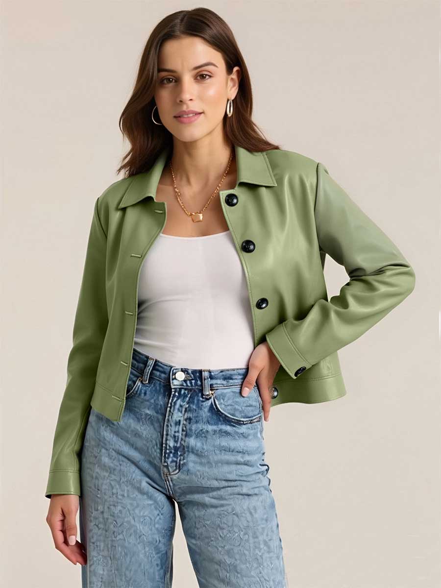 Autumn Winter Women's Lapel Faux Leather Jacket Loose Motorcycle Coat European American Style Casual Short Outerwear J589