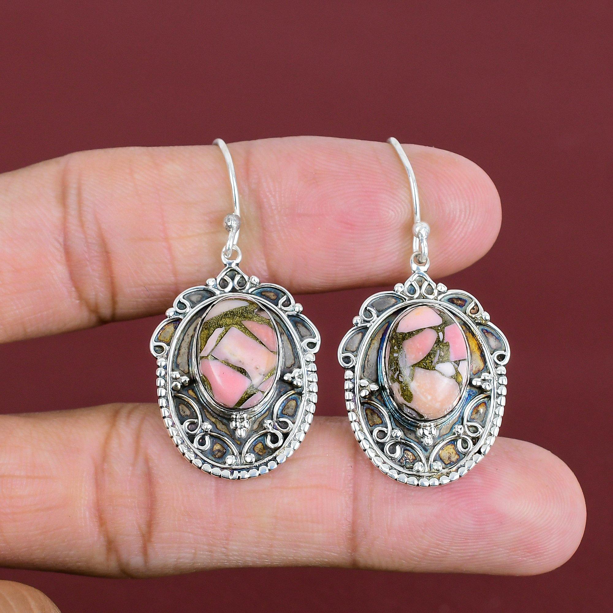 Copper Pink Opal Earring Vintage Gemstone Earrings Unique Jewelry 925 Sterling Silver Earring Dainty Earrings Handmade Jewelry Gifts For Her
