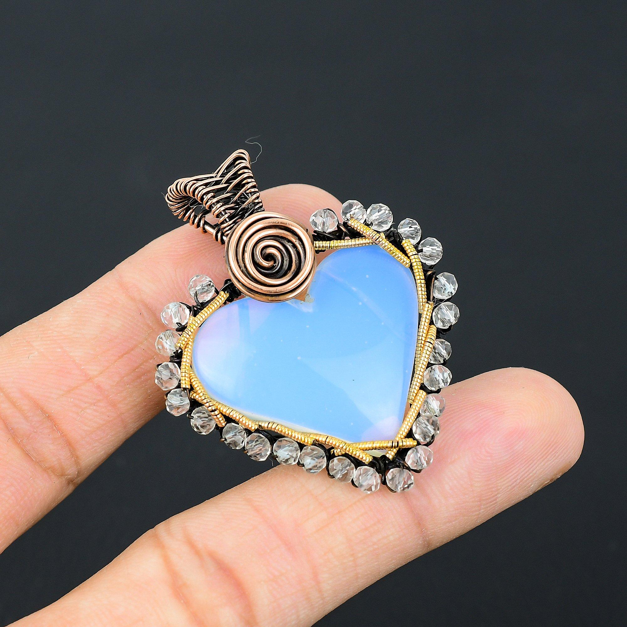 Milky Opal Gemstone Handmade Copper Wire Wrap Jewelry Pretty Pendant For Women