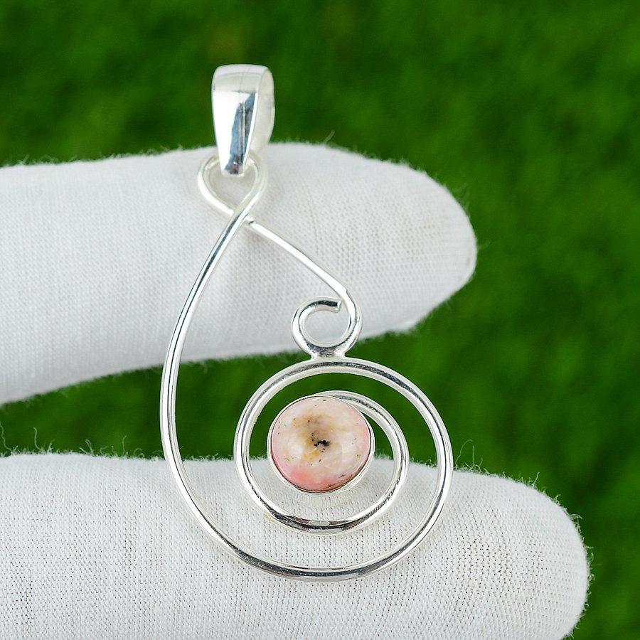 Natural Pink Opal Gemstone Indian Jewelry 925 Sterling Silver Pendant For Girls