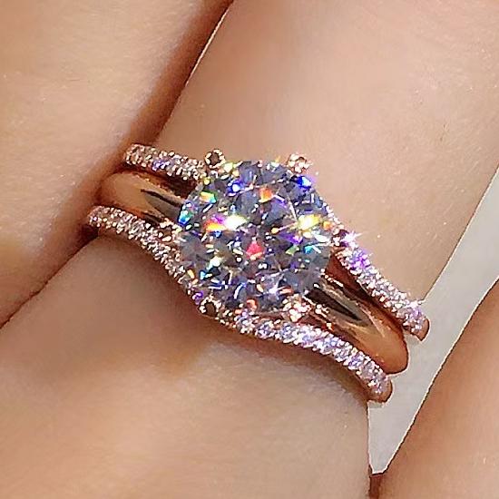 2025 Aesthetic Female Rose Gold Color Ring Brilliant Zirconia Jewelry for Wedding Ceremony Delicate Design Accessories Gift