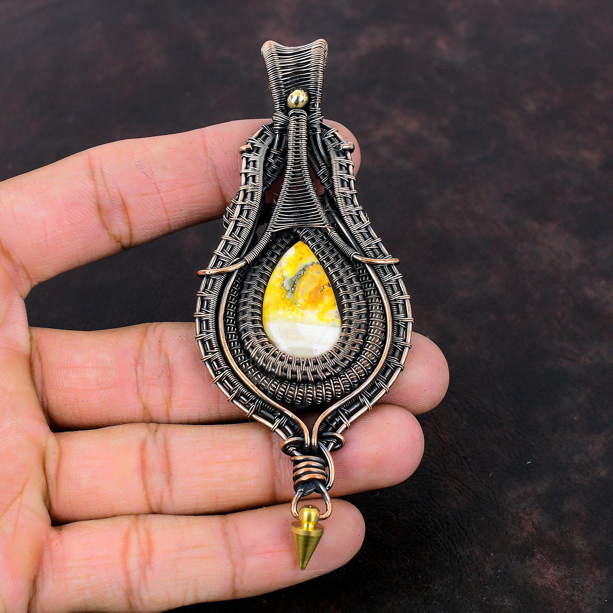 Bumble Bee Jaspis Hänge Koppartråd Lindad Ädelstenshänge Kopparsmycken Helt Nytt Hänge Handgjort Hänge Trådlindade Smycken För Gåva