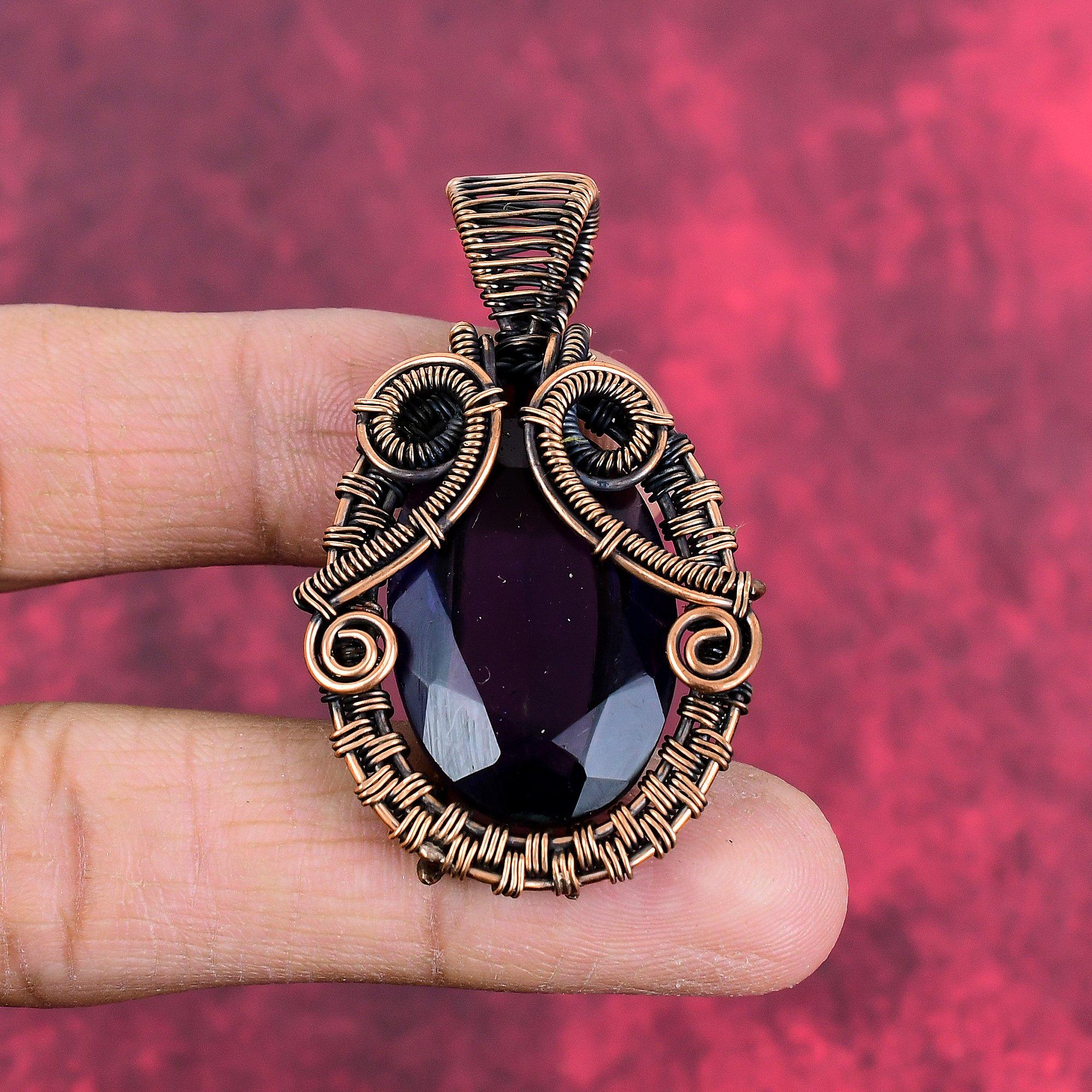 Faceted african amethyst pendant copper wire wrapped pendant handmade pendant copper jewelry gemstone pendant gifts for wife antique jewelry