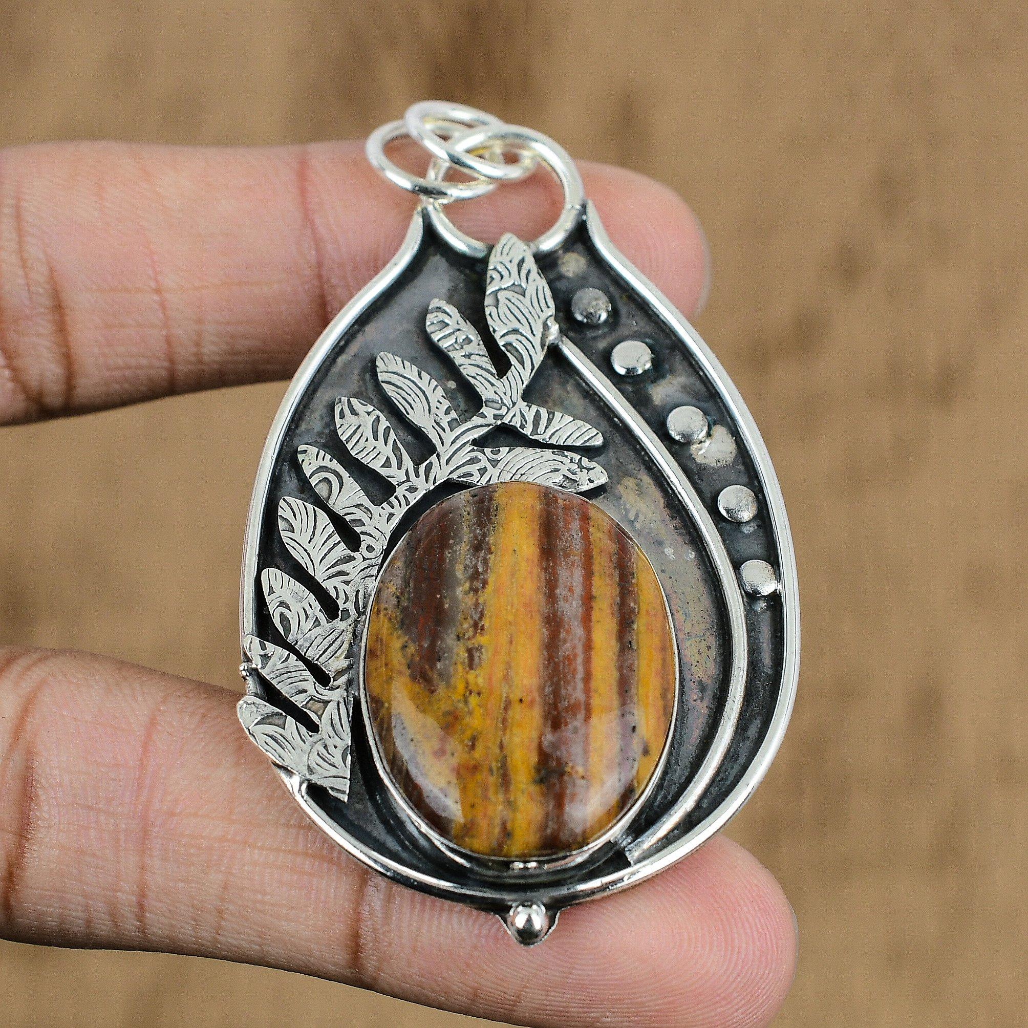 Anniversary Gift For Her Natural Red Snakeskin Jasper Pendant 925 Silver