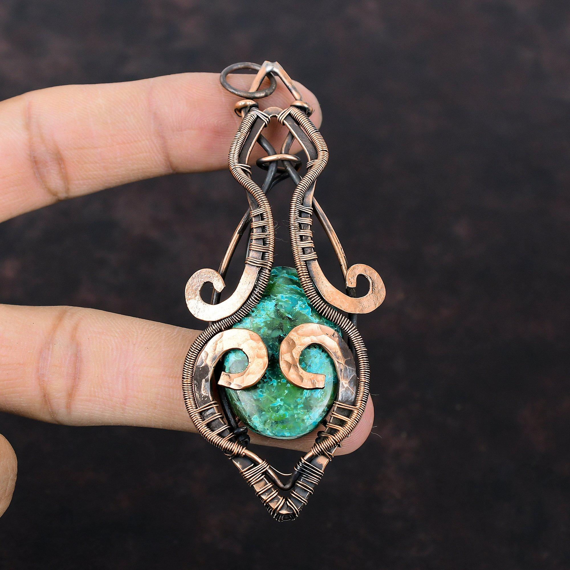 Shattuckite Gemstone Pendant Copper Wire Wrapped Pendant Elegant Jewelry Handmade Pendant Copper Jewelry Brand New Pendant Engagement Gifts