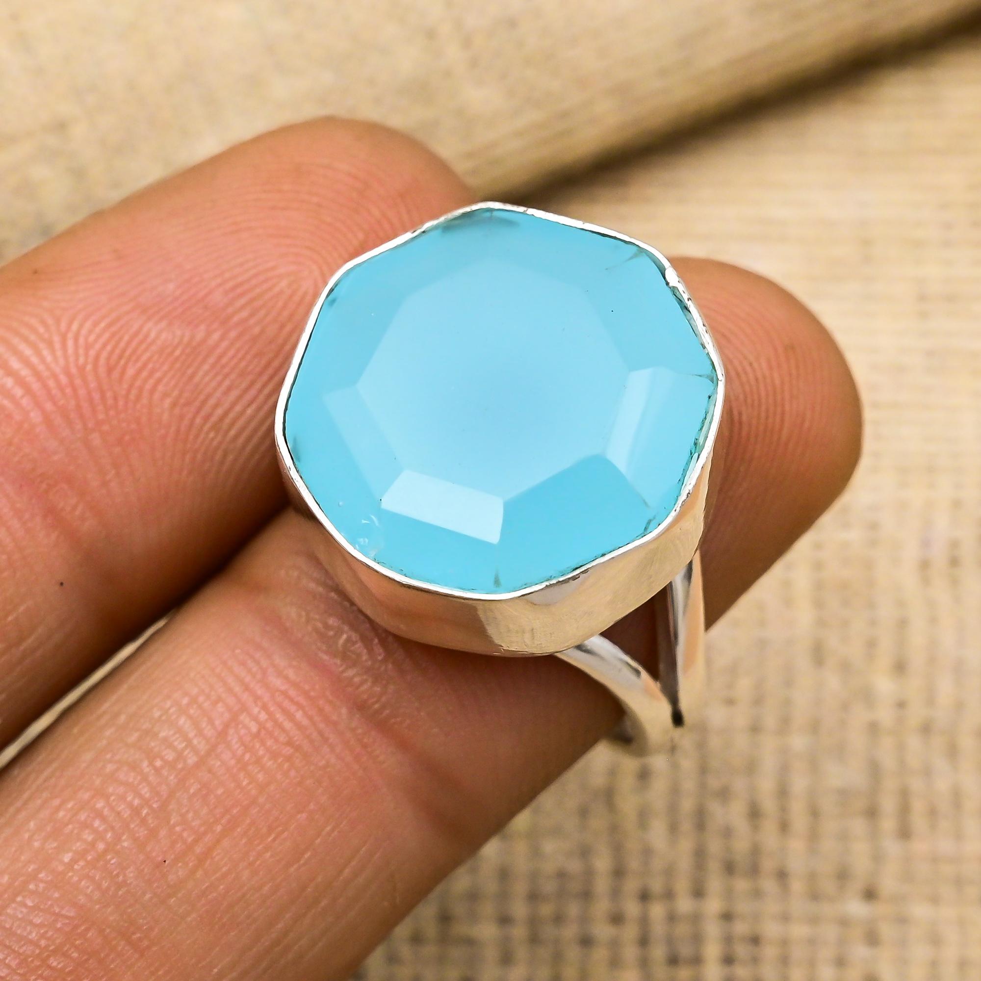 Blue Chalcedony Handmade Gemstone Ring, 925 Solid Sterling Silver Ring Antique Jewelry, Ring For Engagement Gift