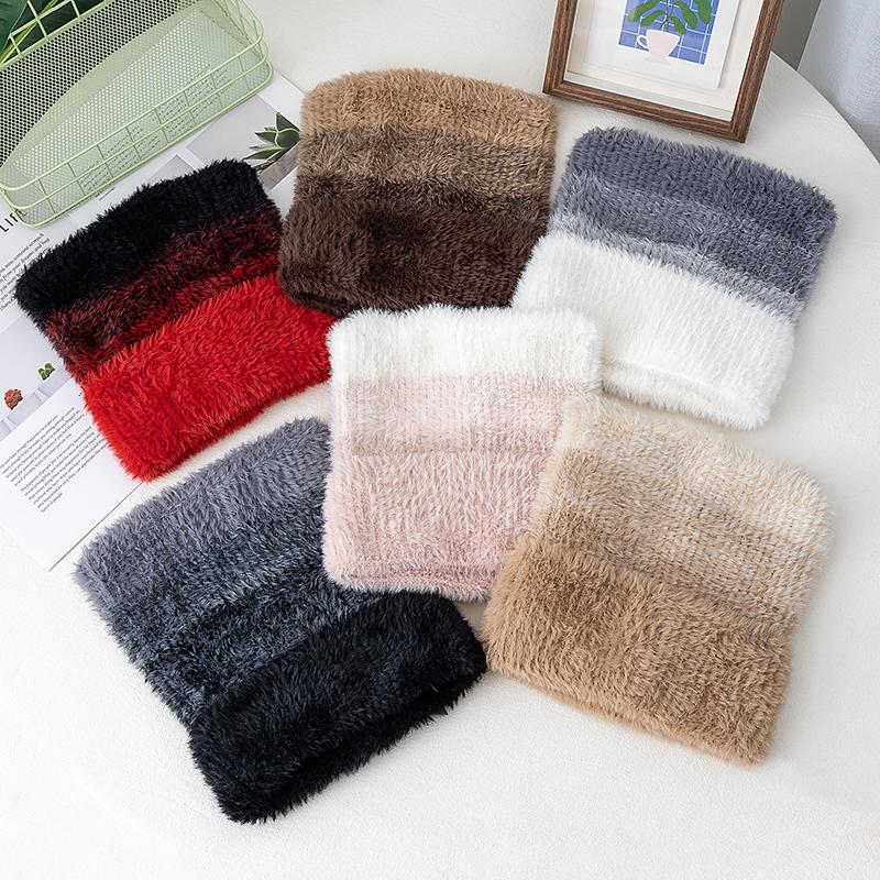 New Gradient Color Dandy Hat Cat Ear Lazy Beanie Hat Sweet Winter Hats For Women Streetwear Warm Fur Hats For Girl Gift