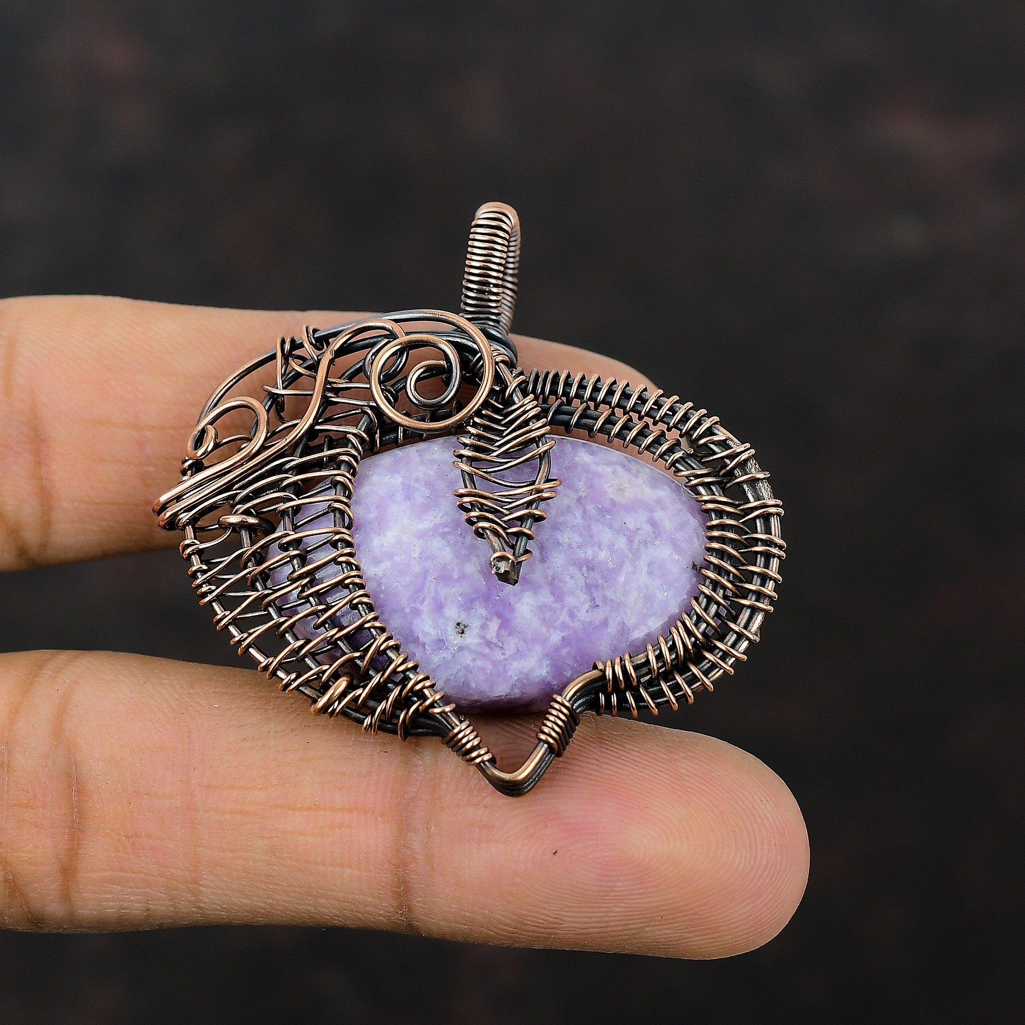 Lepidolite Pendant Copper Wire Wrapped Pendant Very Pretty Gemstone Jewelry Dainty Pendant Copper Wire Jewelry Gift For Her Handmade Jewelry