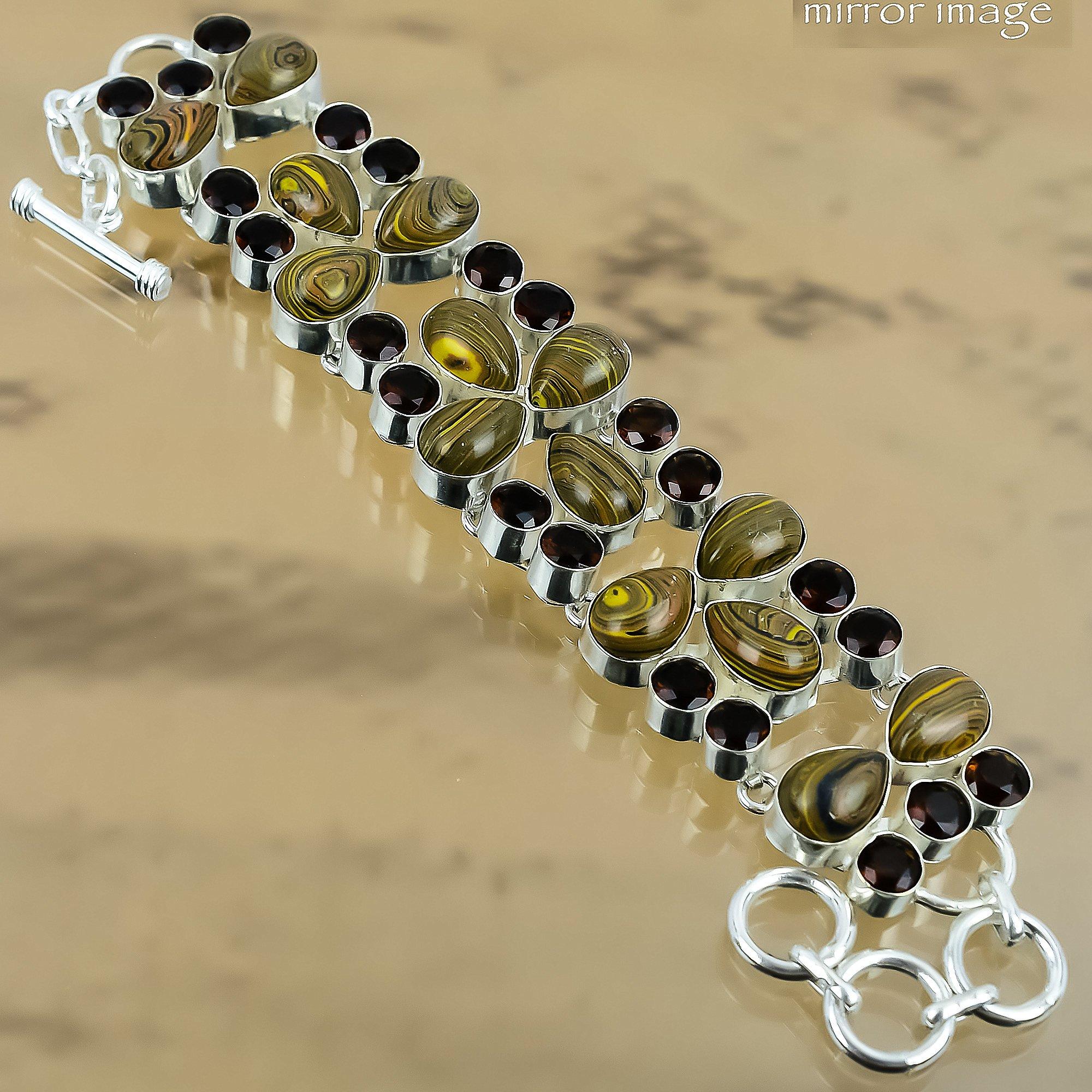 Gift For Her Natural Rainbow Calsilica Chain Adjustable Bracelet 925 Silver