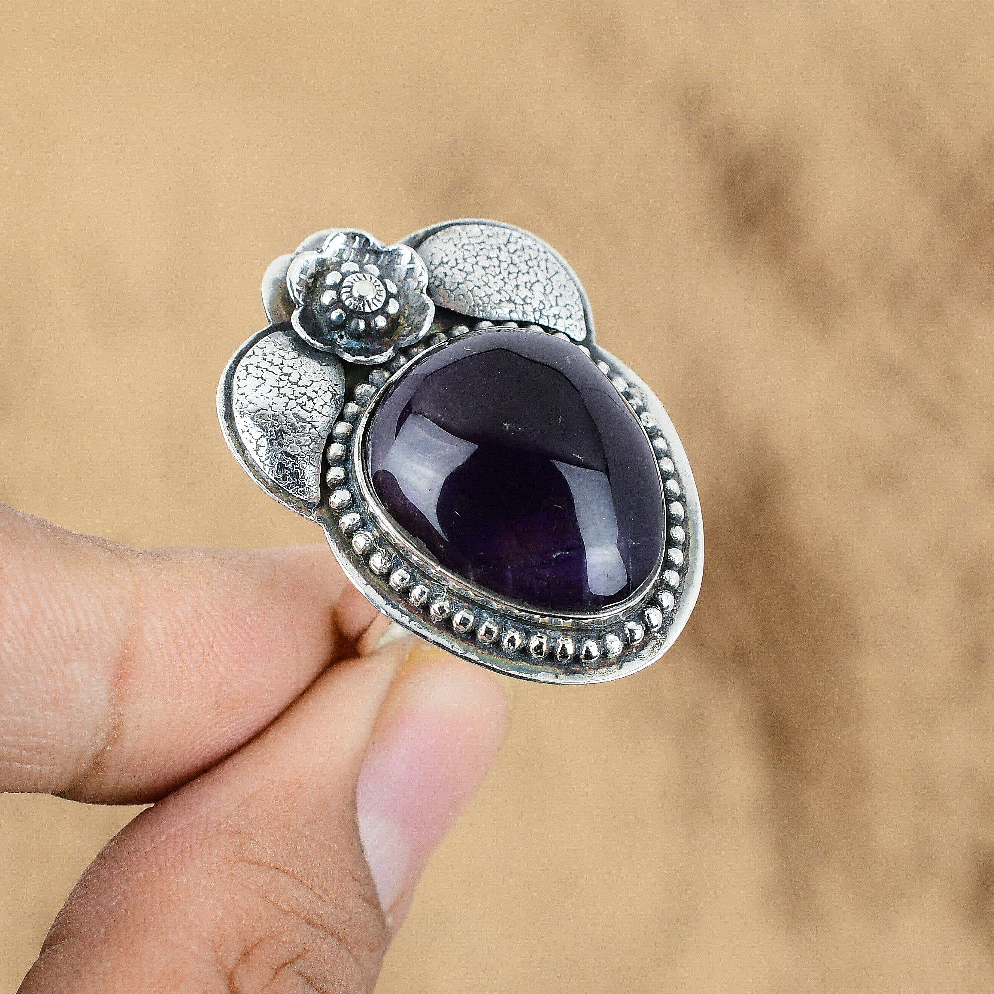 925 Sterlingsilber Natürlicher Afrikanischer Amethyst Blume Versprechen Schwester Ring Schmuck