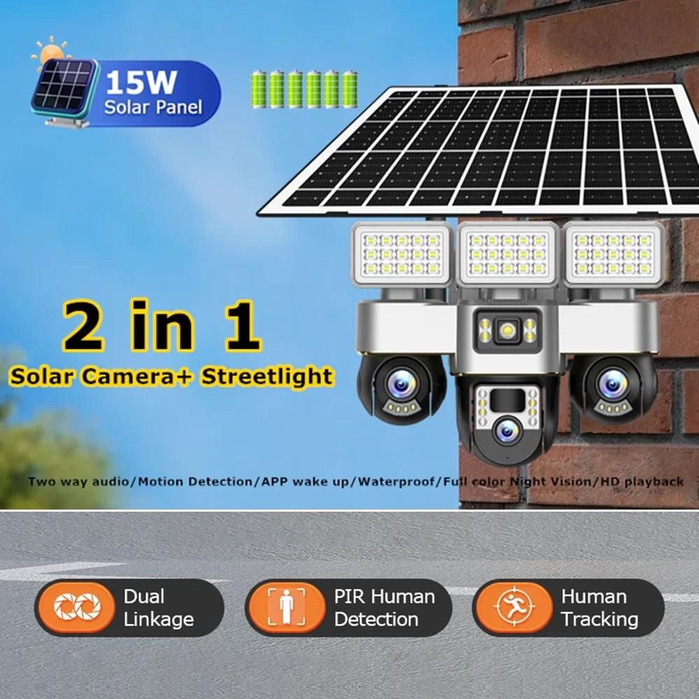 Solar Light Camera 2-in-1, 3-Screen, 16000mAh, Wireless WiFi Solar Security CCTV IP Camera, Night Vision, Outdoor Surveillance