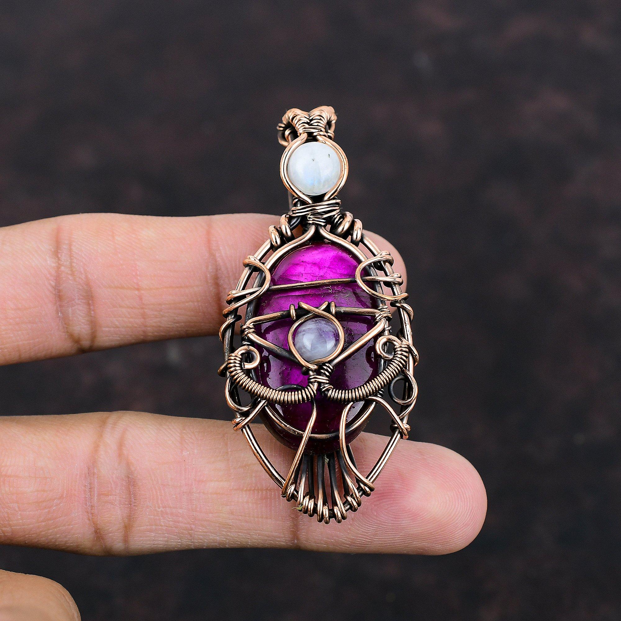 Evil Eye Purple Fire Labradorite Pendant Copper Wire Wrapped Pendant Handmade Dainty Gemstone Jewelry Rainbow Moonstone Pendant Gift For Mom