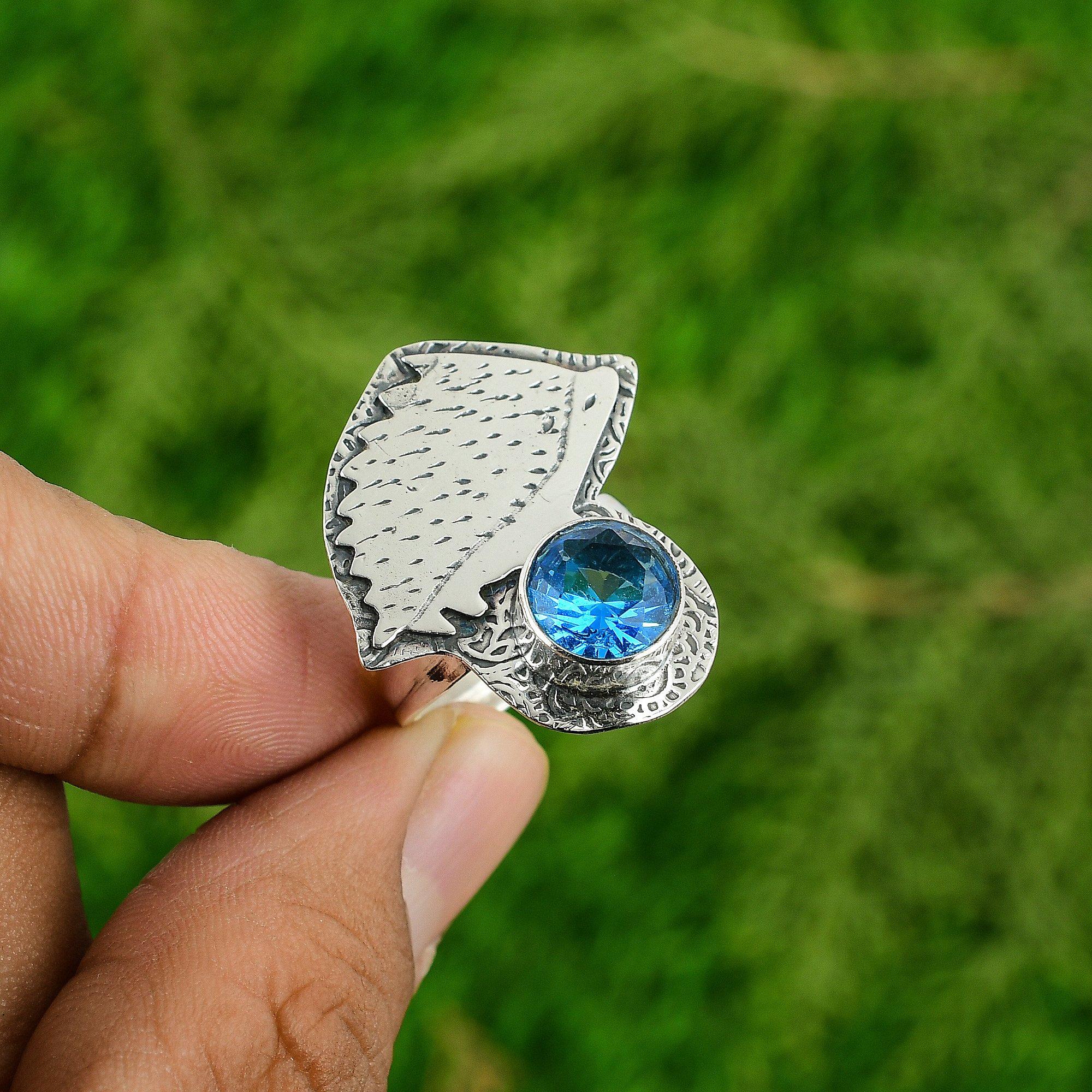 Gift For Her 925 Silver Natural Swiss Blue Topaz Solitaire Adjustable Ring