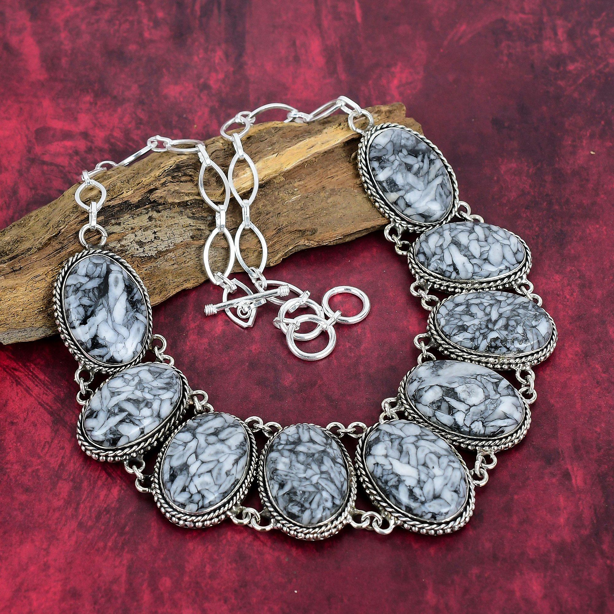 Pinolith 925 Solid Sterling Silver Necklace, Handmade Gemstone Necklace Jewelry, Gifts For Wife Brand New Necklace