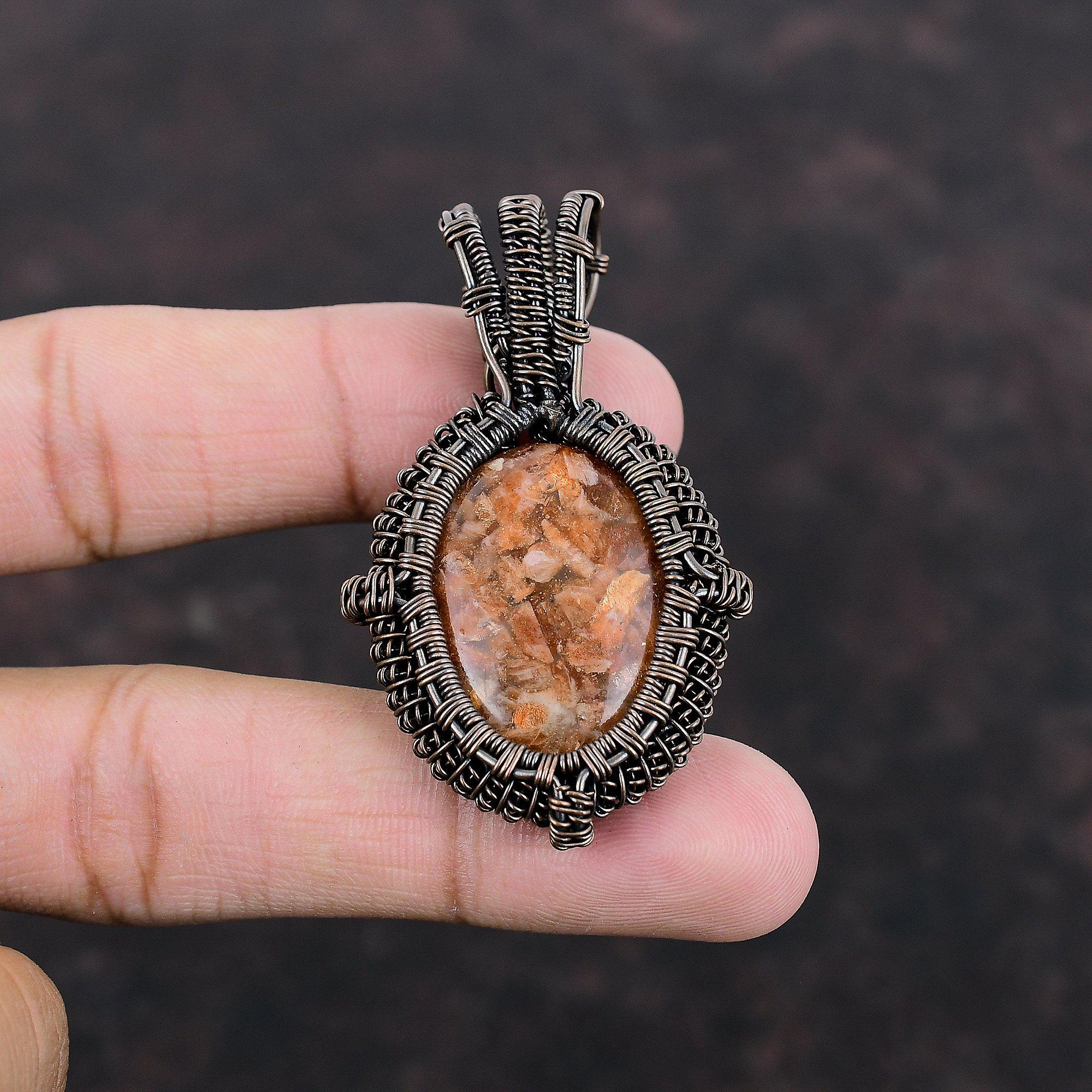 Pandantiv Piatră Soarelui Pandantiv Înfășurat în Sârmă de Cupru Bijuterii cu Piatră Prețioasă Piatră Soarelui Pandantiv Elegant Bijuterii din Sârmă de Cupru Cadou Pentru Soră Pandantiv Făcut Manual