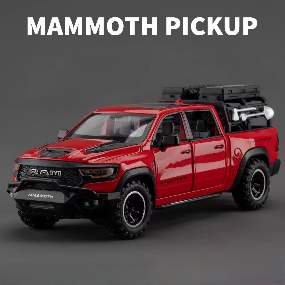 Dodge Hennessey Mammoth 1000 TRX Off-Road Pickup Truck Simulation Diecast & Toy Vehicles Sounds & Light Pull Back Car 1:32 Alloy Model