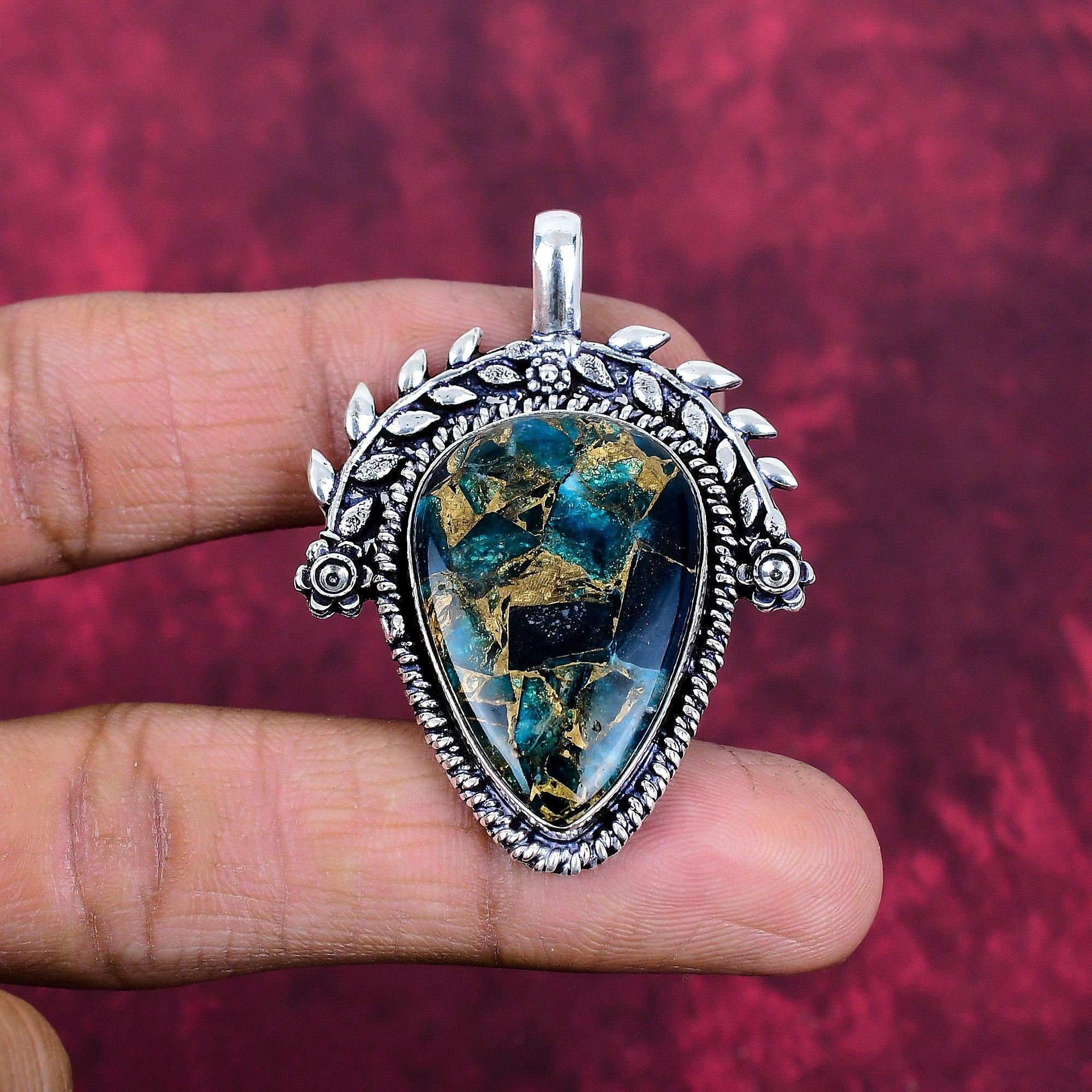 Copper Neon Apatite Pendant, 925 Solid Sterling Silver Jewelry, Gemstone Pendant, Gift For Her Handmade Dainty Jewelry