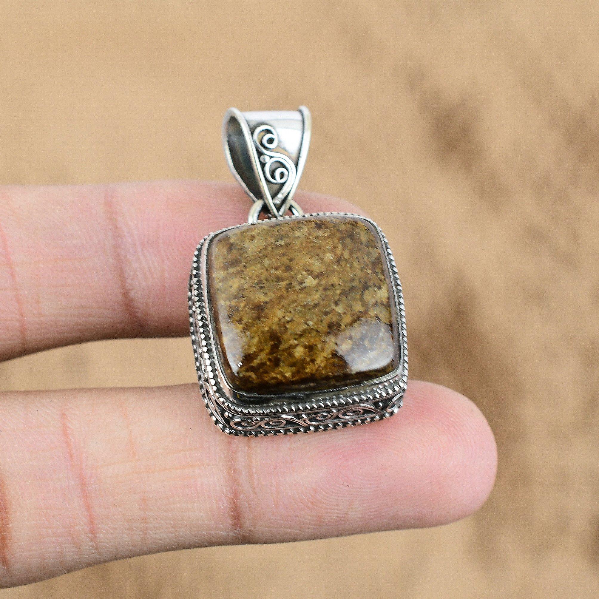 Natural Bronzite Gemstone Jewelry 925 Sterling Silver Pendant Vintage For Girls