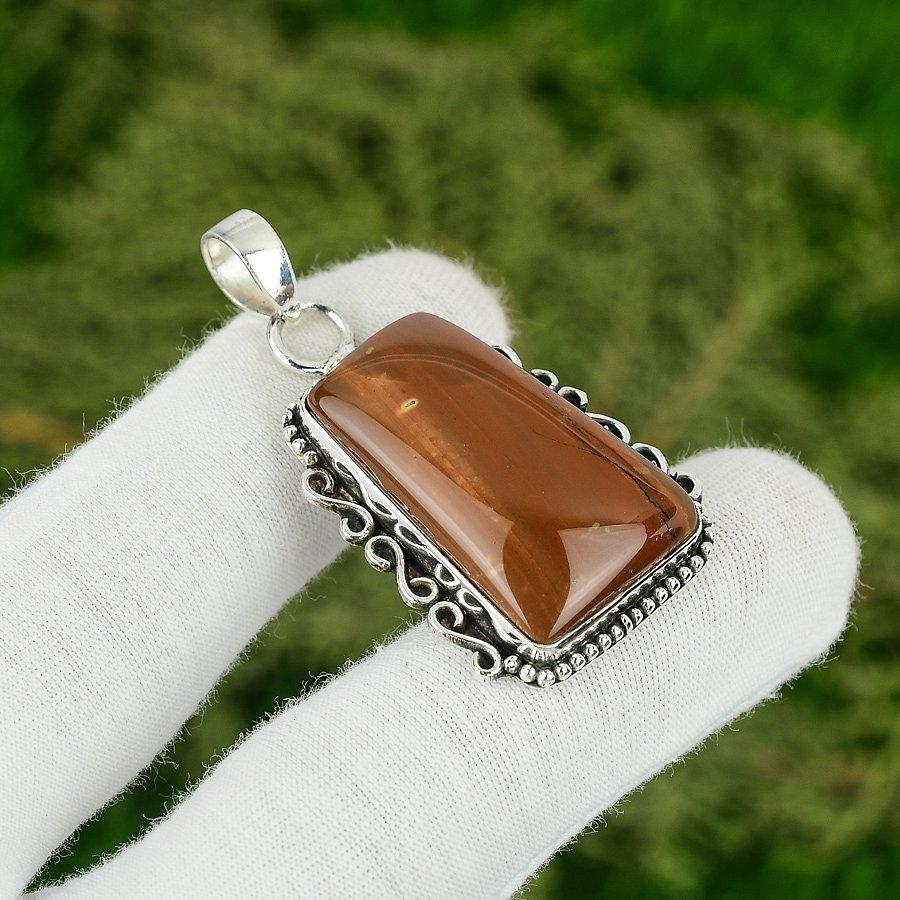 Natural Red Jasper Gemstone Pendant Handmade 925 Sterling Silver Indian Jewelry