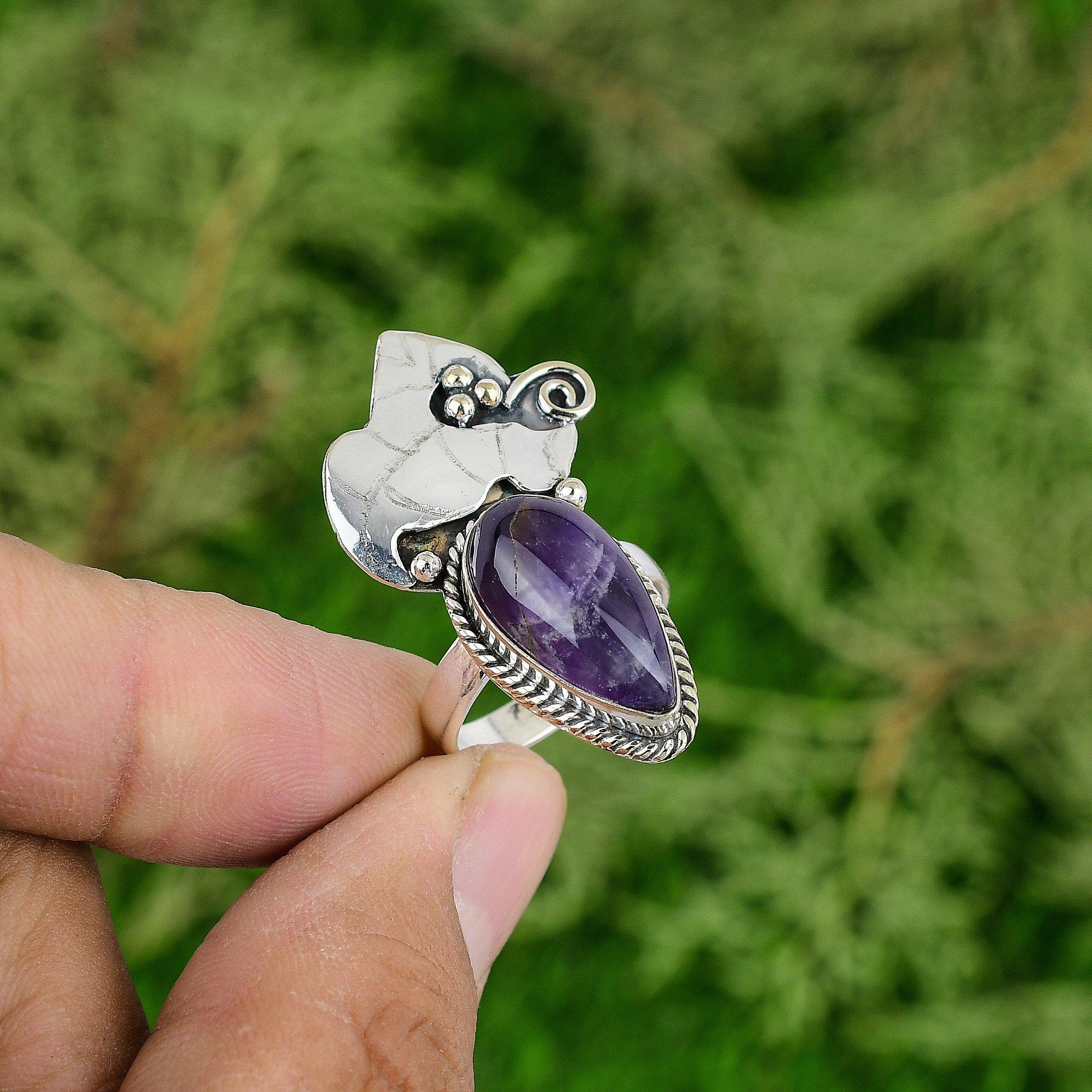 Womens day Sale Chevron Amethyst Gemstone Solitaire Ring Size 8.25 925 Silver