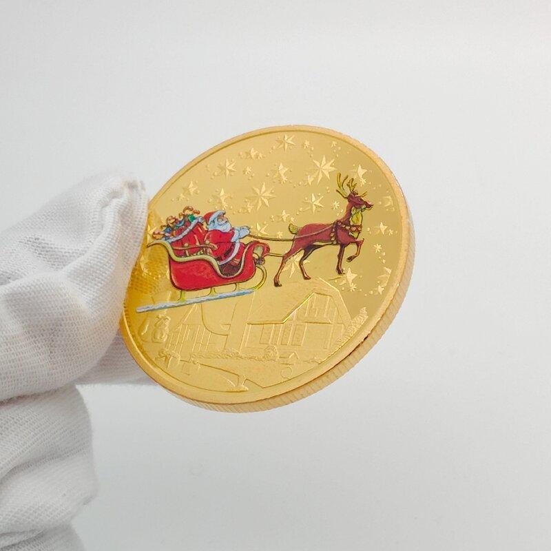 Santa Claus Commemorative Gold Coin Colorful Embossed Medallion Christmas Small Gifts Colorful Gold Coins