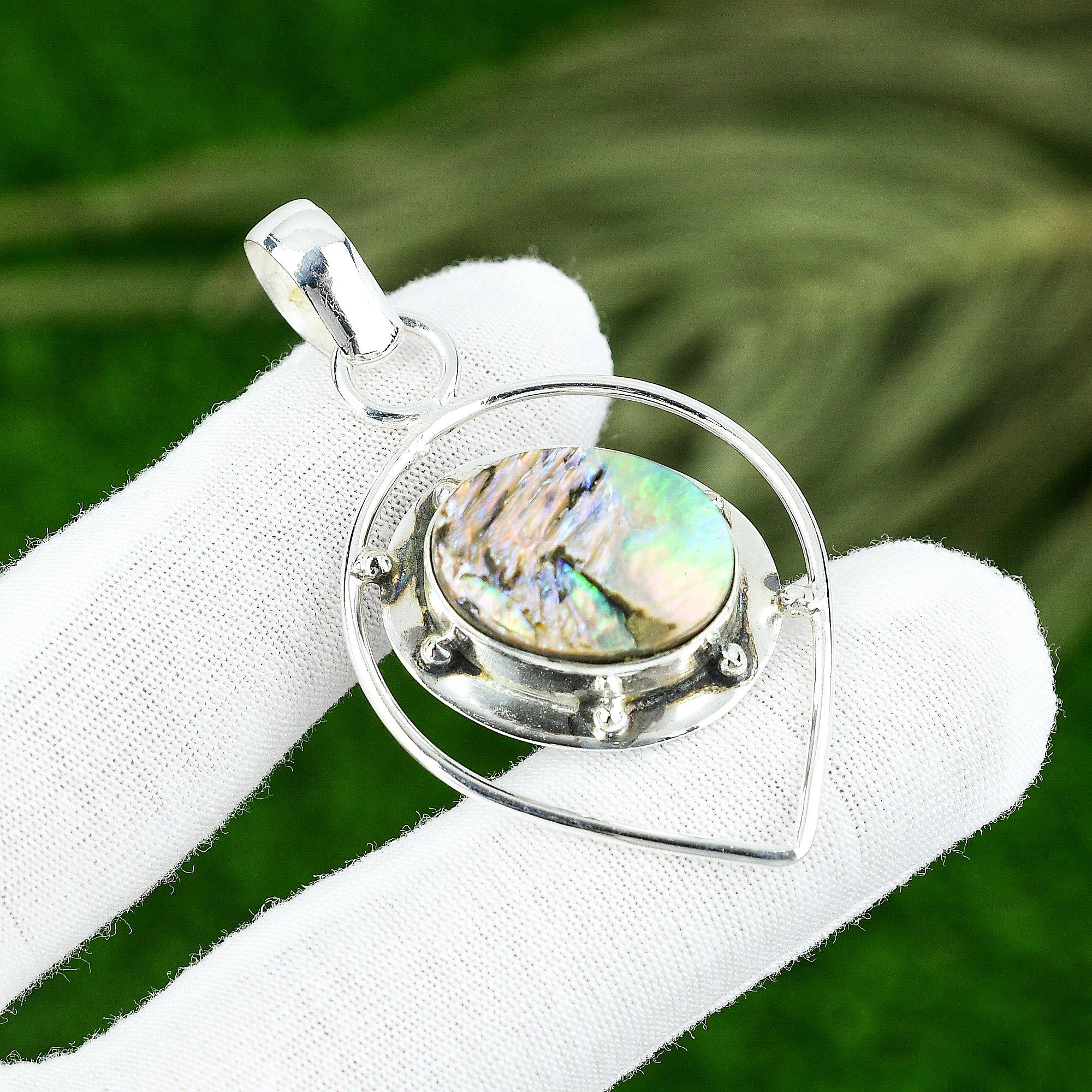 Gift For Her 925 Sterling Silver Natural Abalone Shell Gemstone Jewelry Pendant