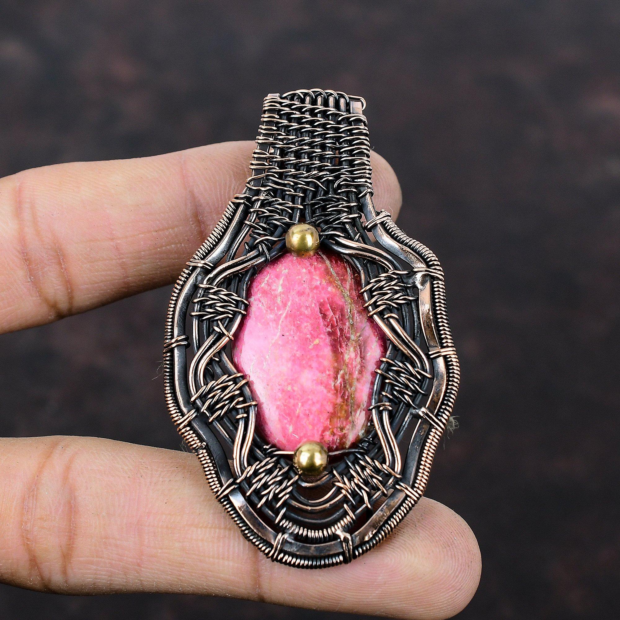 Thulite Pendant Copper Wire Wrapped Pendant Natural Gemstone Pendant Copper Jewelry Handmade Pendant Wire Wrap Thulite Jewelry Wedding Gift