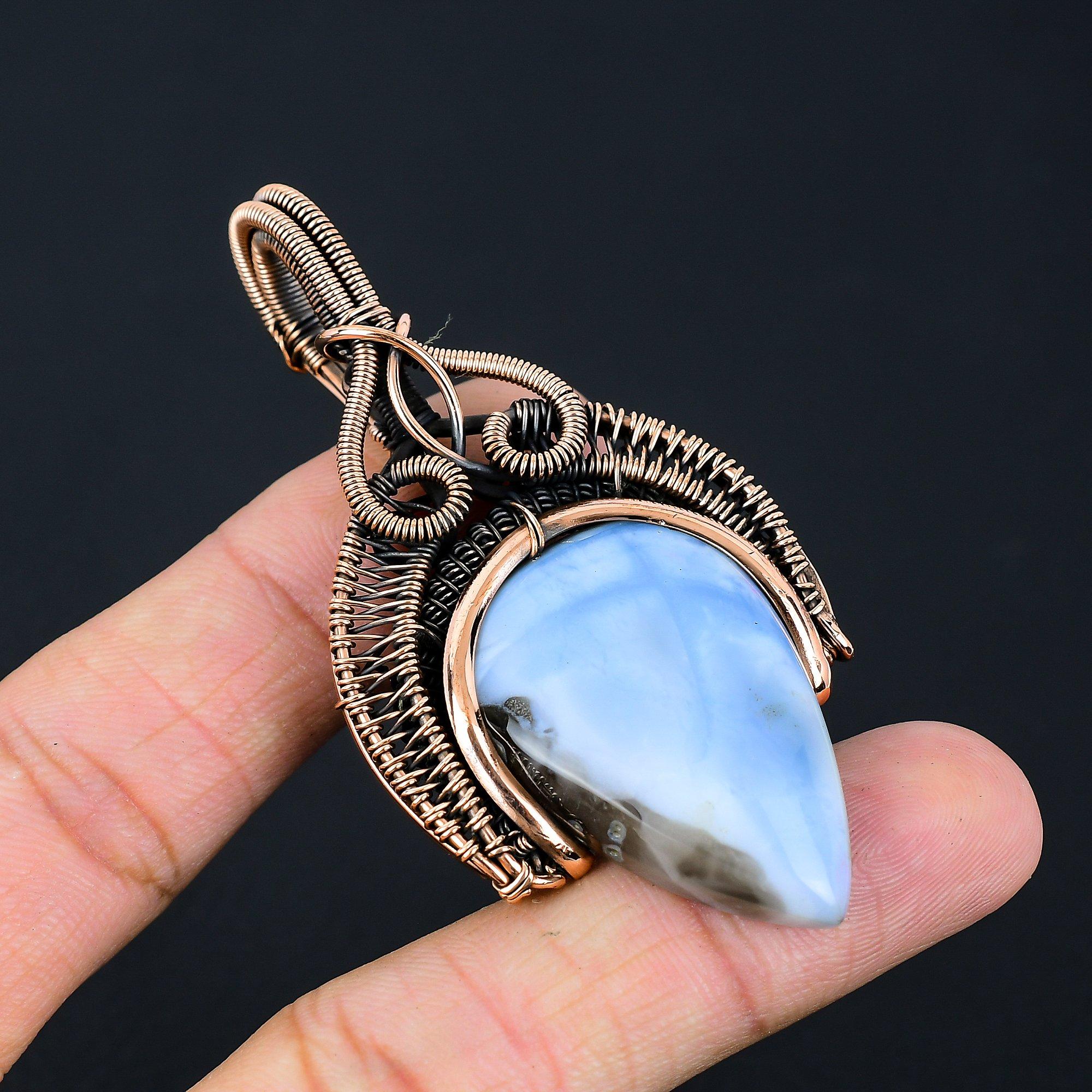 Owyhee Opal Gemstone Handmade Pure Copper Wire Wrapped Pendant Jewelry For Thanksgiving