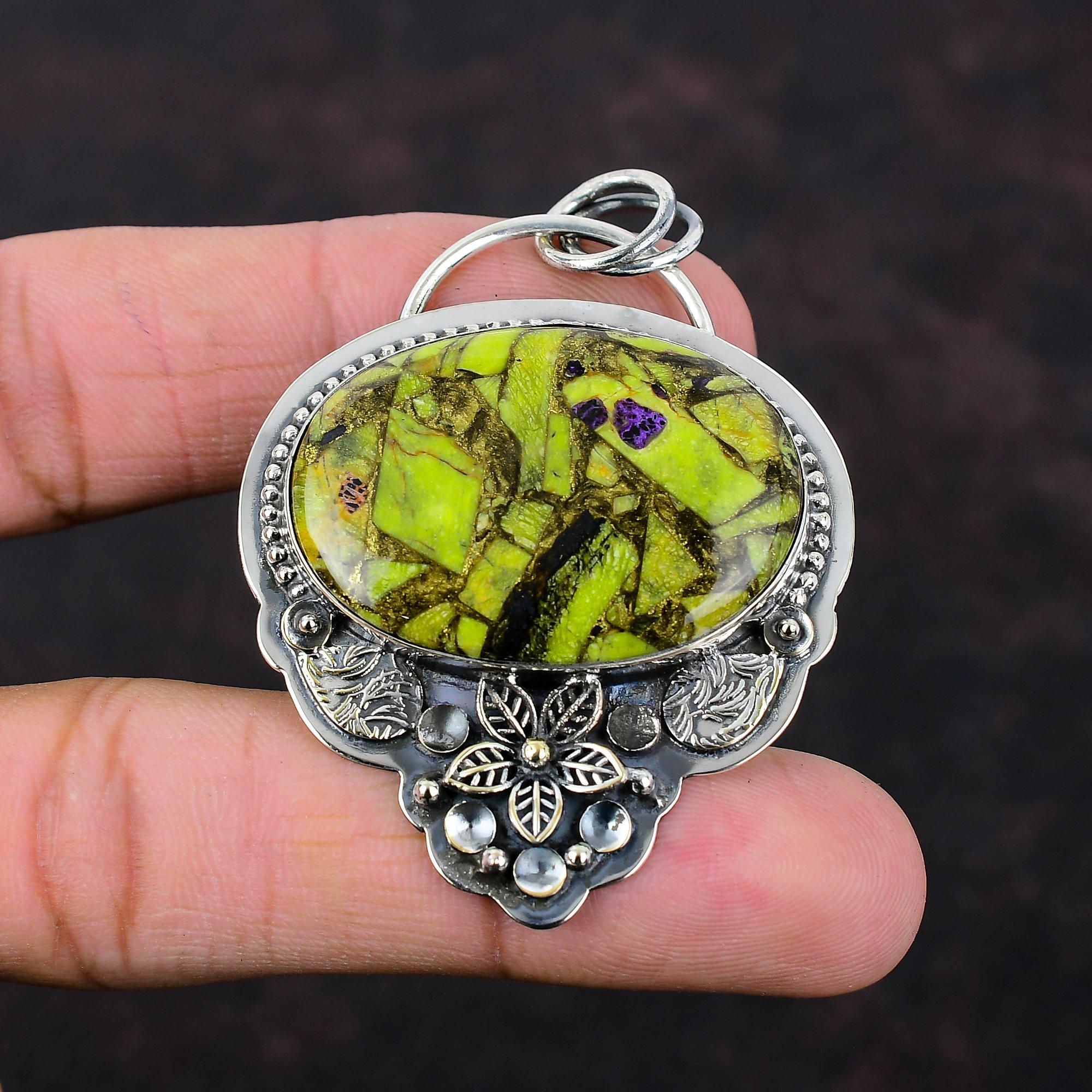 Kupferstichtit-Anhänger, sehr hübscher Edelstein-Schmuck, 925er-Sterlingsilber-Schmuck, handgefertigter Blumen-Anhänger, Geburtsstein-Schmuck, Geschenk für Braut