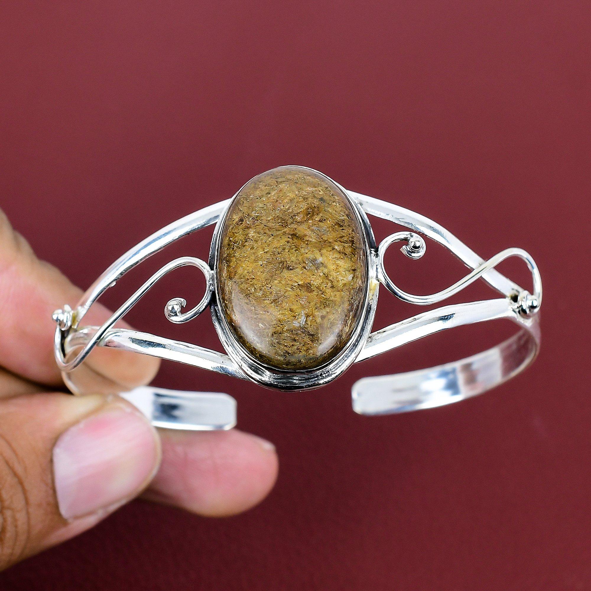 Bronzite cuff bracelet gemstone bangle 925 sterling silver bangle handmade adjustable cuff bracelet very pretty silver jewelry gifts for him