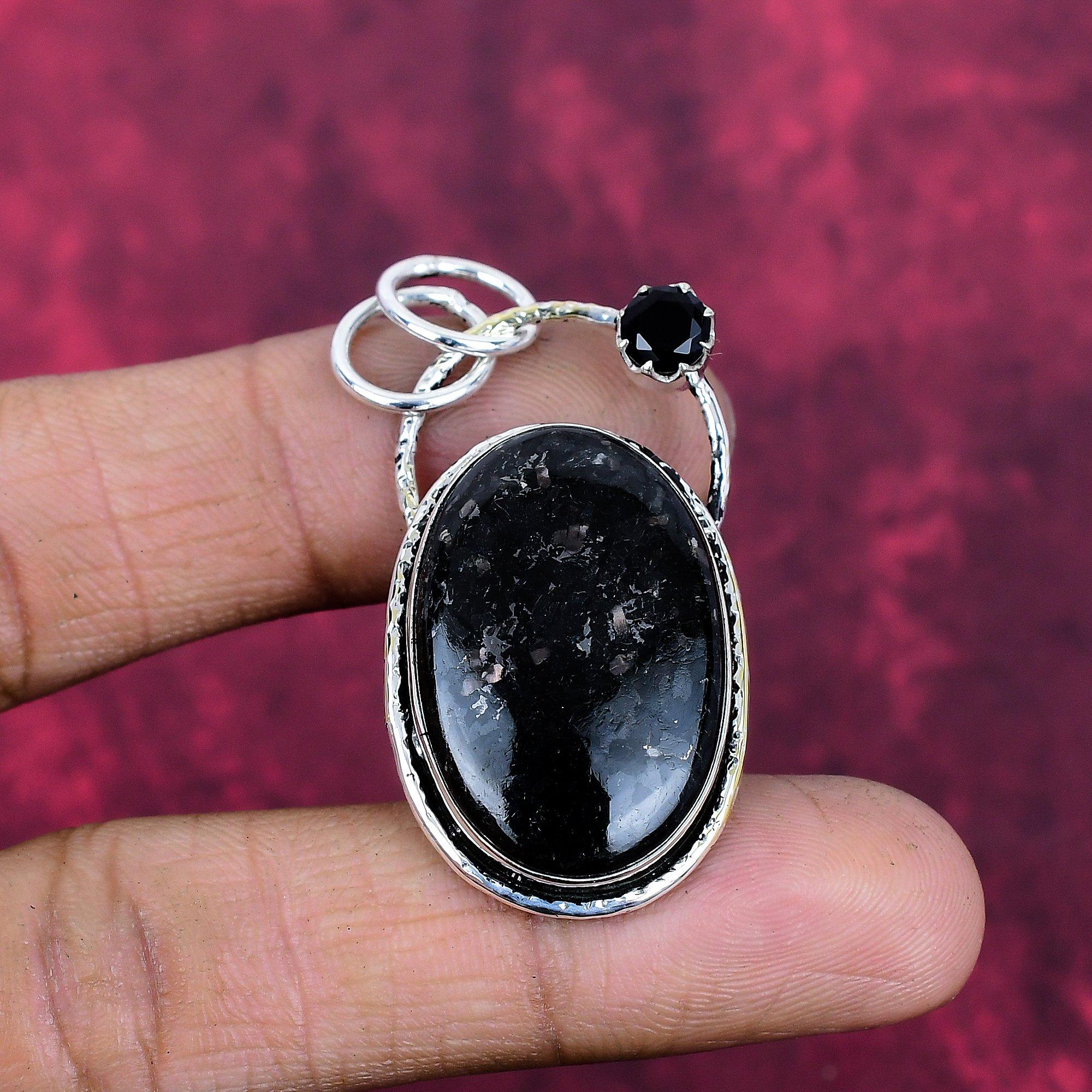 Nuummite & Black Spinel Pendant, 925 Sterling Silver Pendant Jewelry. Gift For Women Handmade Pendant Gemstone Jewelry