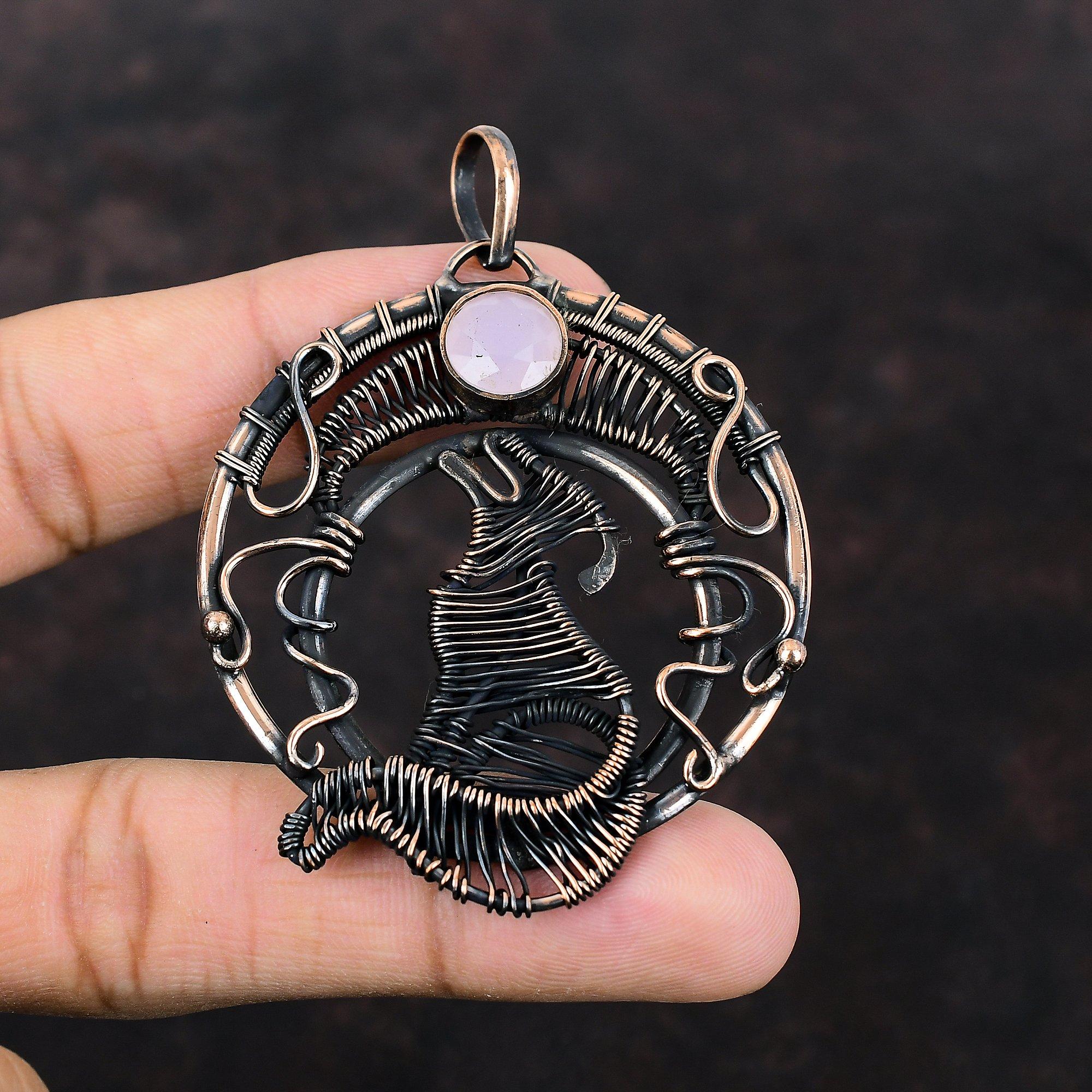 Faceted Pink Chalcedony Pendant Copper Wire Wrapped Pendant Dog Pendant Gemstone Pendant Copper Jewelry Gift For Mom Handmade Dainty Pendant