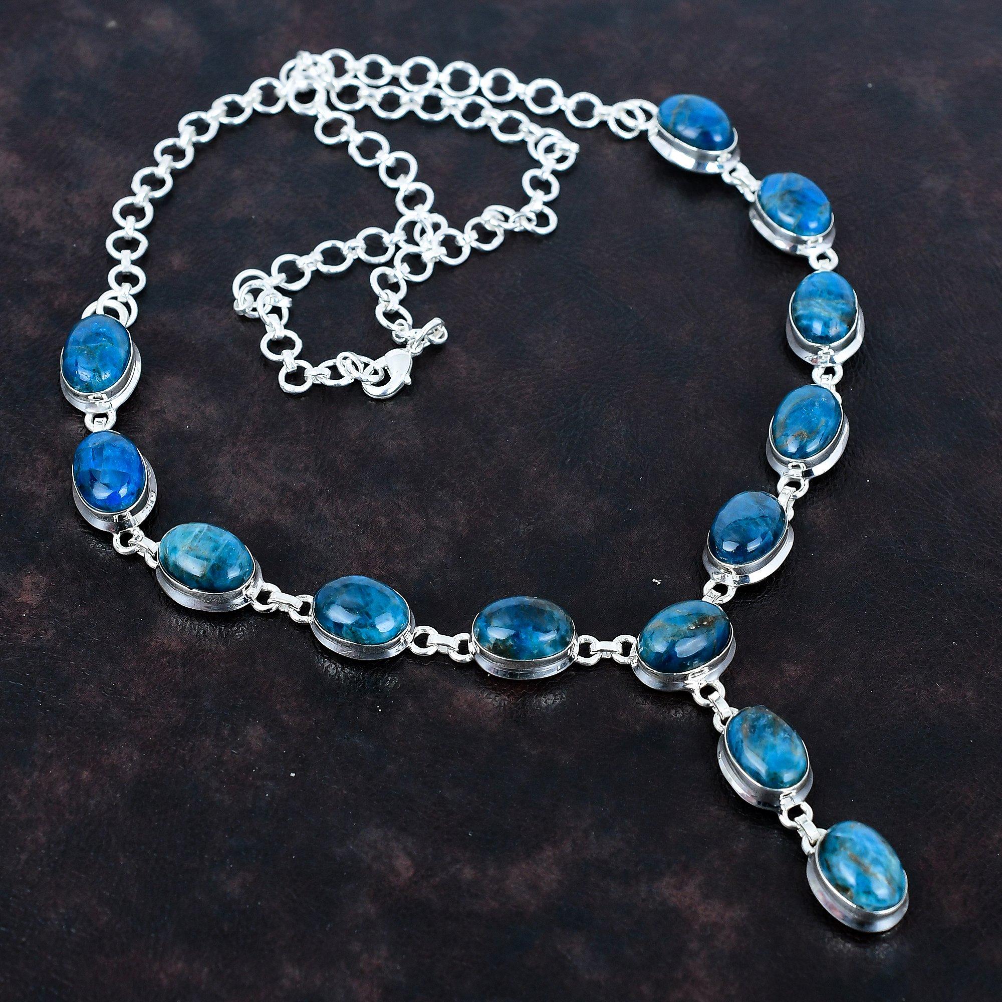 Neon Apatite Gemstone Necklace Dainty Jewelry 925 Sterling Silver Necklace Adjustable Chain Necklace Handmade Antique  Jewelry Gifts for Her