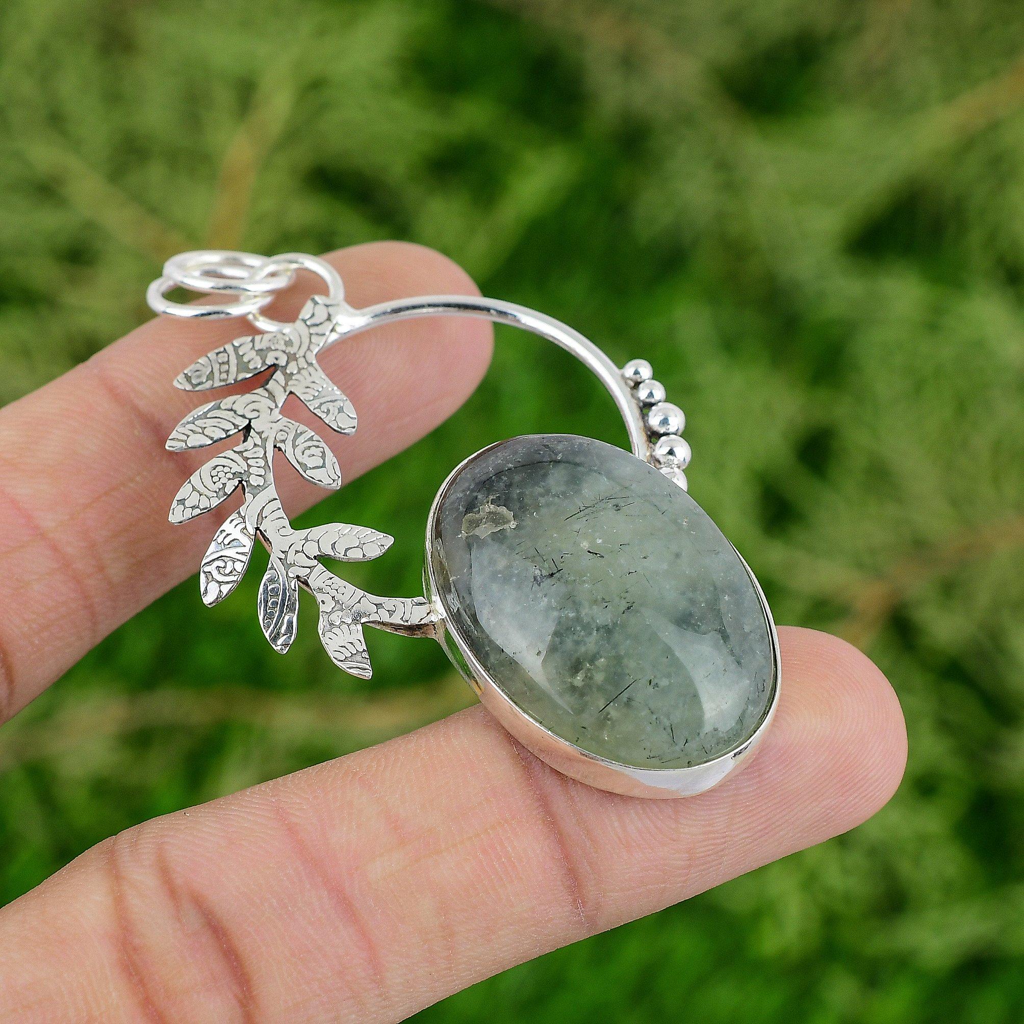 Daughters Day Deal 925 Sterling Silver Moss Prehnite Gemstone Wedding Pendant